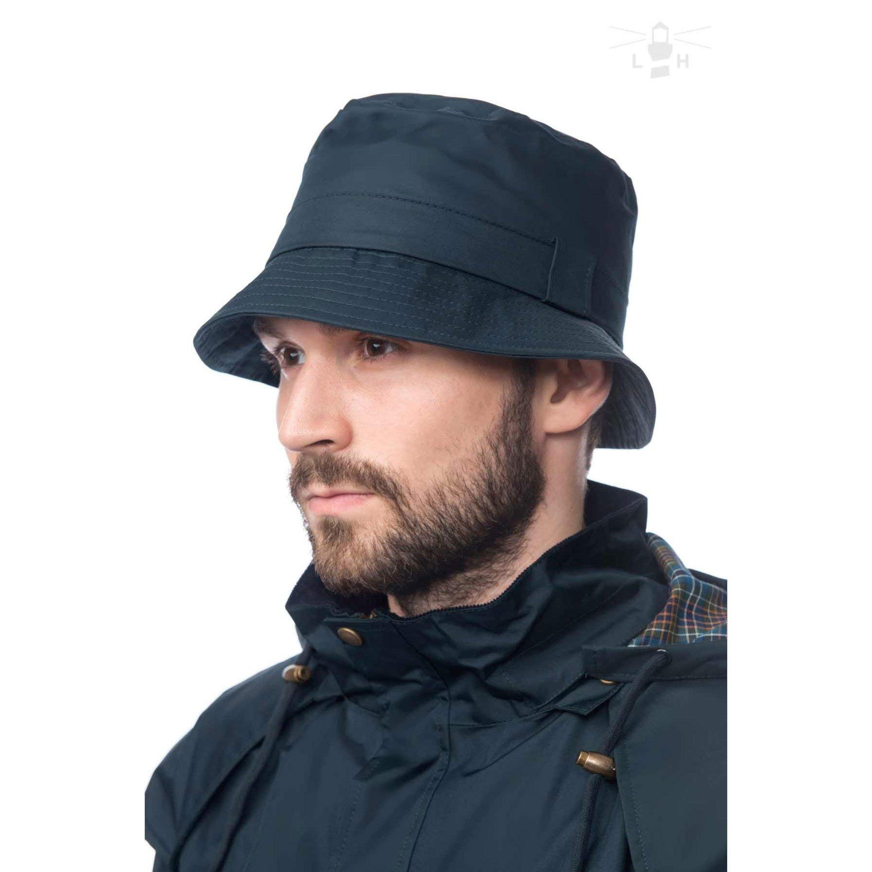 LightHouse Mens York Waterproof Rain Hat - Mens Wide Brimmed Lined Bucket Hat