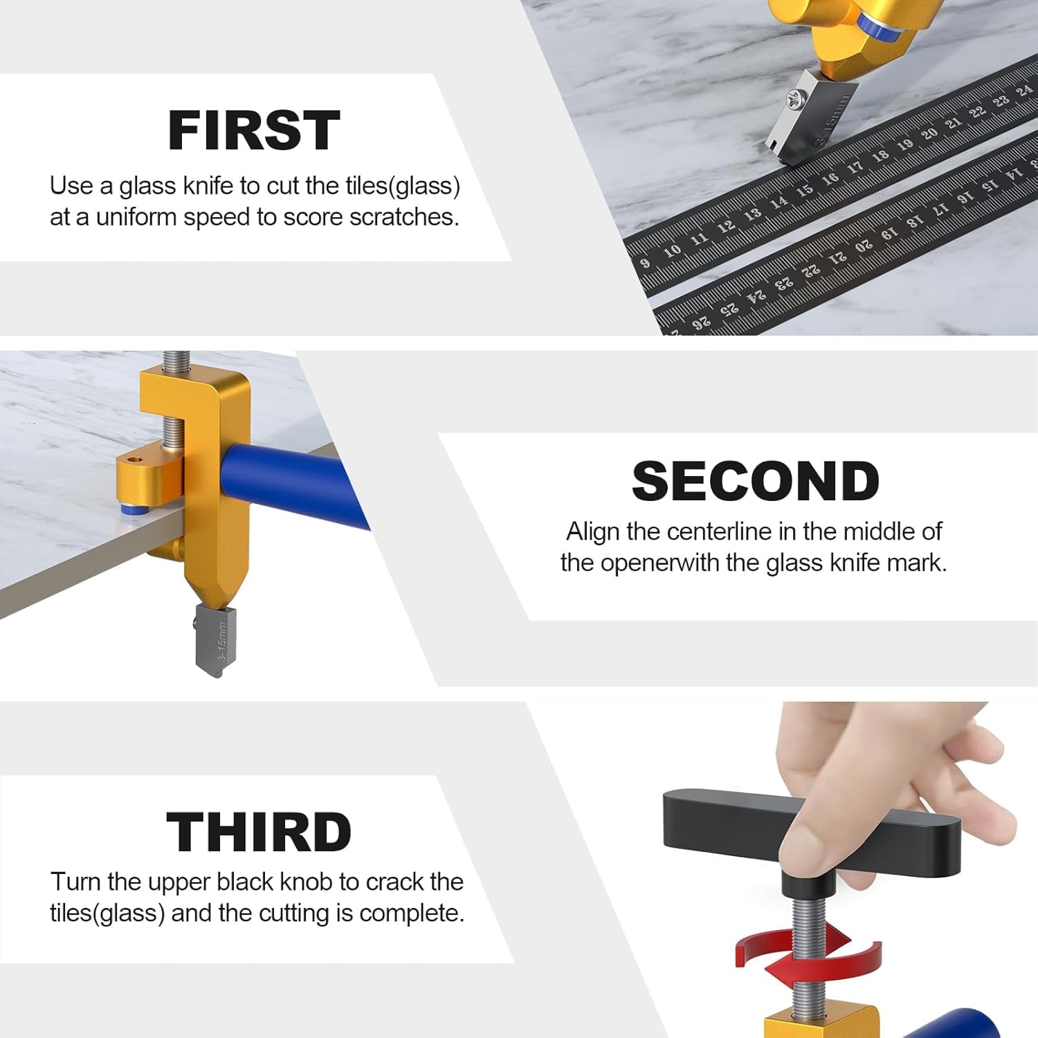Tagliapiastrelle manuale, tagliavetro, utensile da taglio 2 in 1 con 3 lame in acciaio al tungsteno, 8 piedini di contatto per il fai da te di vetri per finestre, specchi, piastrelle e piastrelle smal