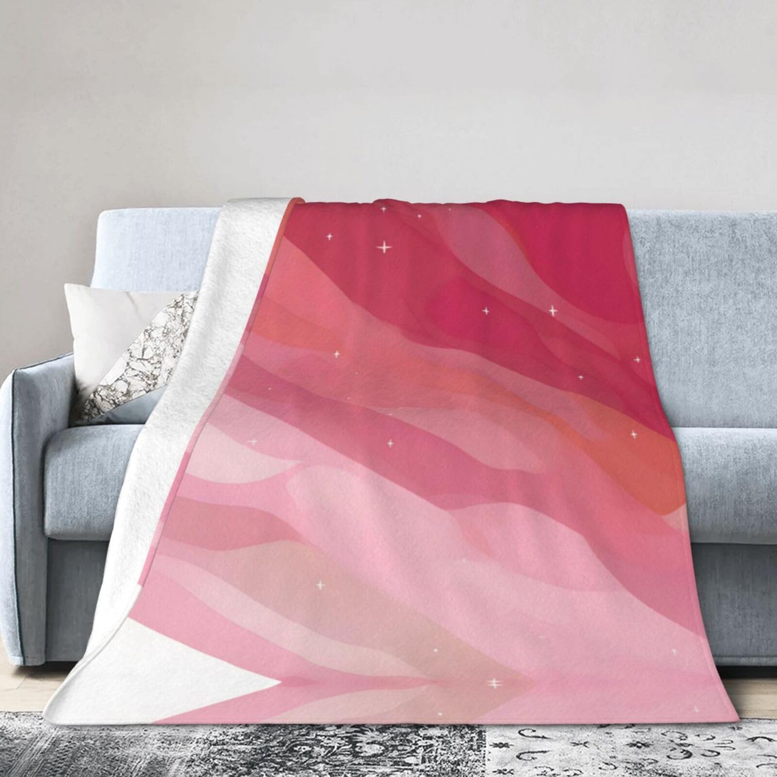 Pink Gradient Style 80"x60" Fleece Blanket, Full Size, Super Soft, Suitable for Bed, Sofa, Camping, All Seasons