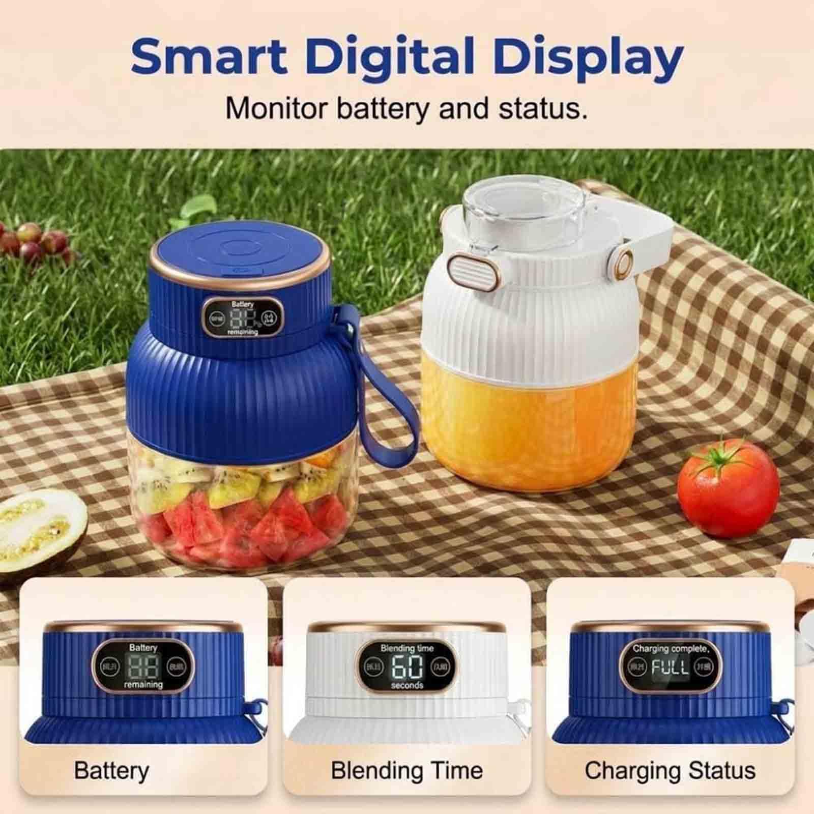 Frullatore Portatile per Smooťhie, Blender da Viaggio 600 ml, Frullatore per Succo di Frutta e Spremiagrumi Ricaricabile USB con Display Digitale, for Gym/Travel/Kitchen