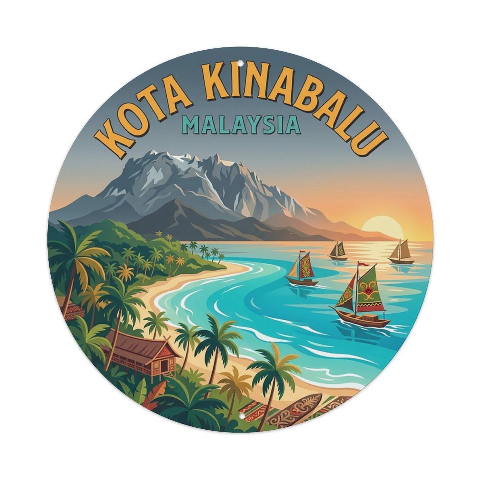 Vintage Travel Malaysia Kota Kinabalu Vintage Metal Tin Sign Plaque Wall Decor for Cafe, Club Bar, Office, Garden Metal Poster 8x8Inch