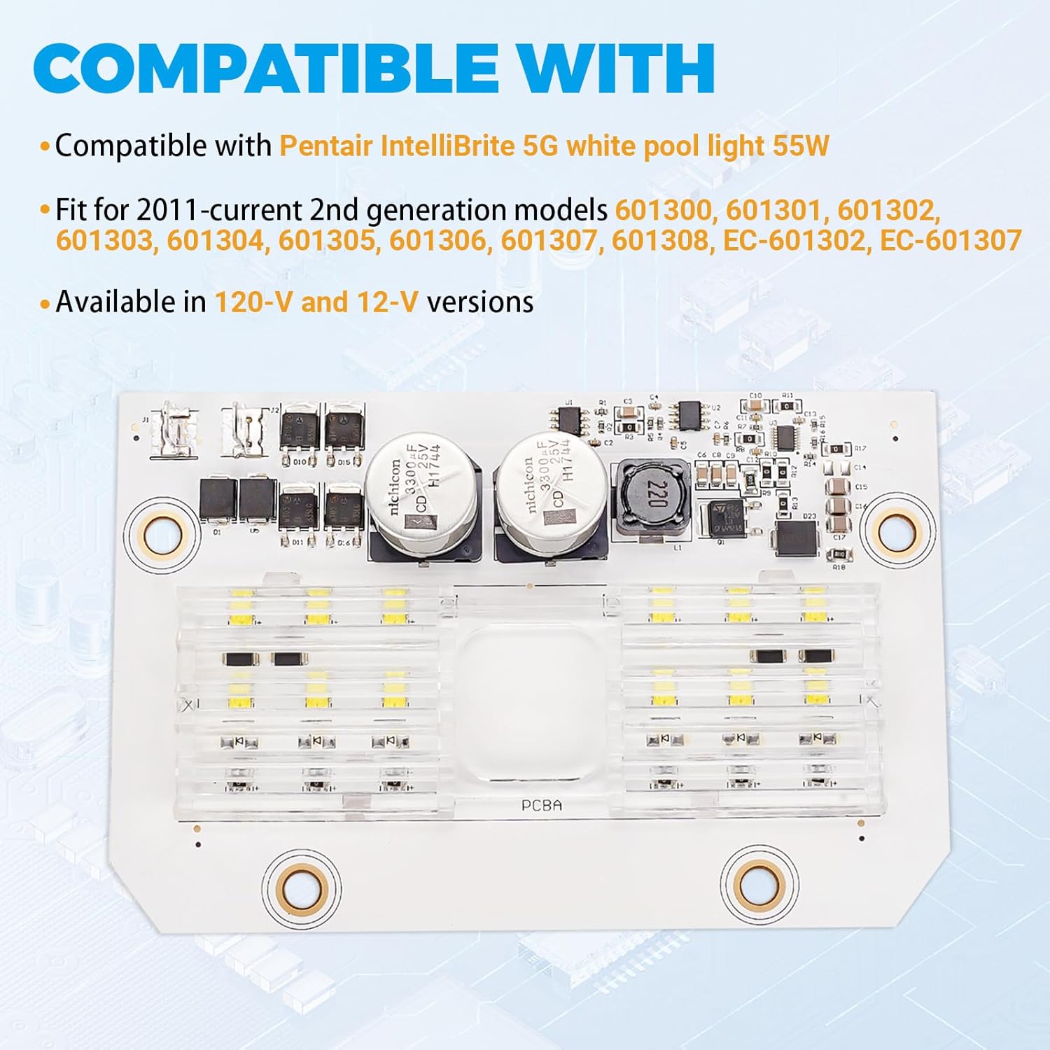 619917Z 500W Led Light Engine Circuit Board PCBA Replacement Fits for IntelliBrite 5G White LED 55W Pool Light 2nd Generation 2011-Current 601300 601301 601302 601303 601304 601305 601306
