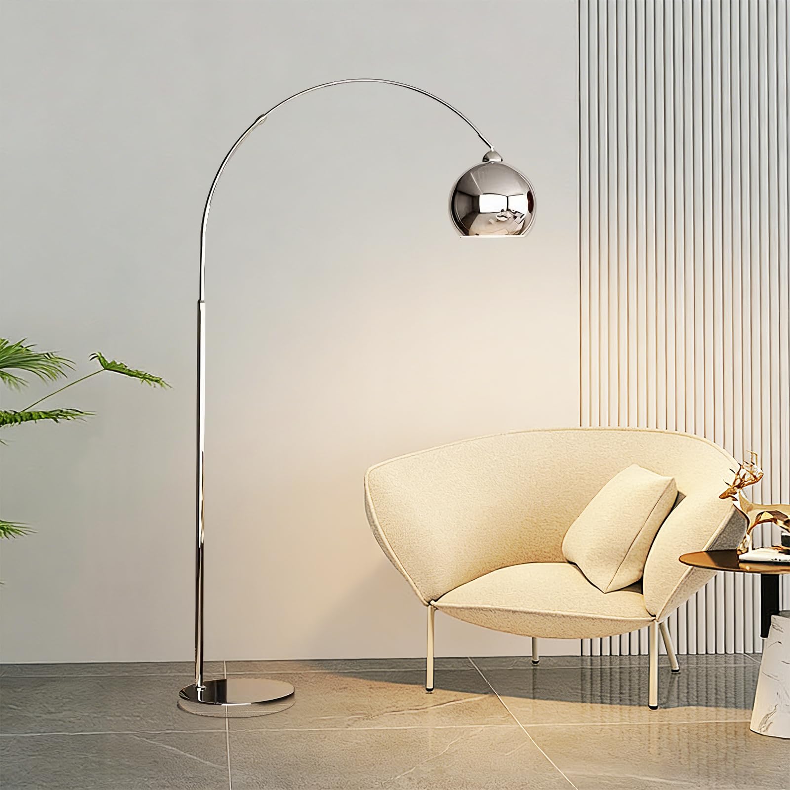 Lampada da terra moderna cromata, lampada da terra ad arco in metallo argentato con testa regolabile, elegante lampada da terra alta 70,9 pollici, lampade da lettura per soggiorno