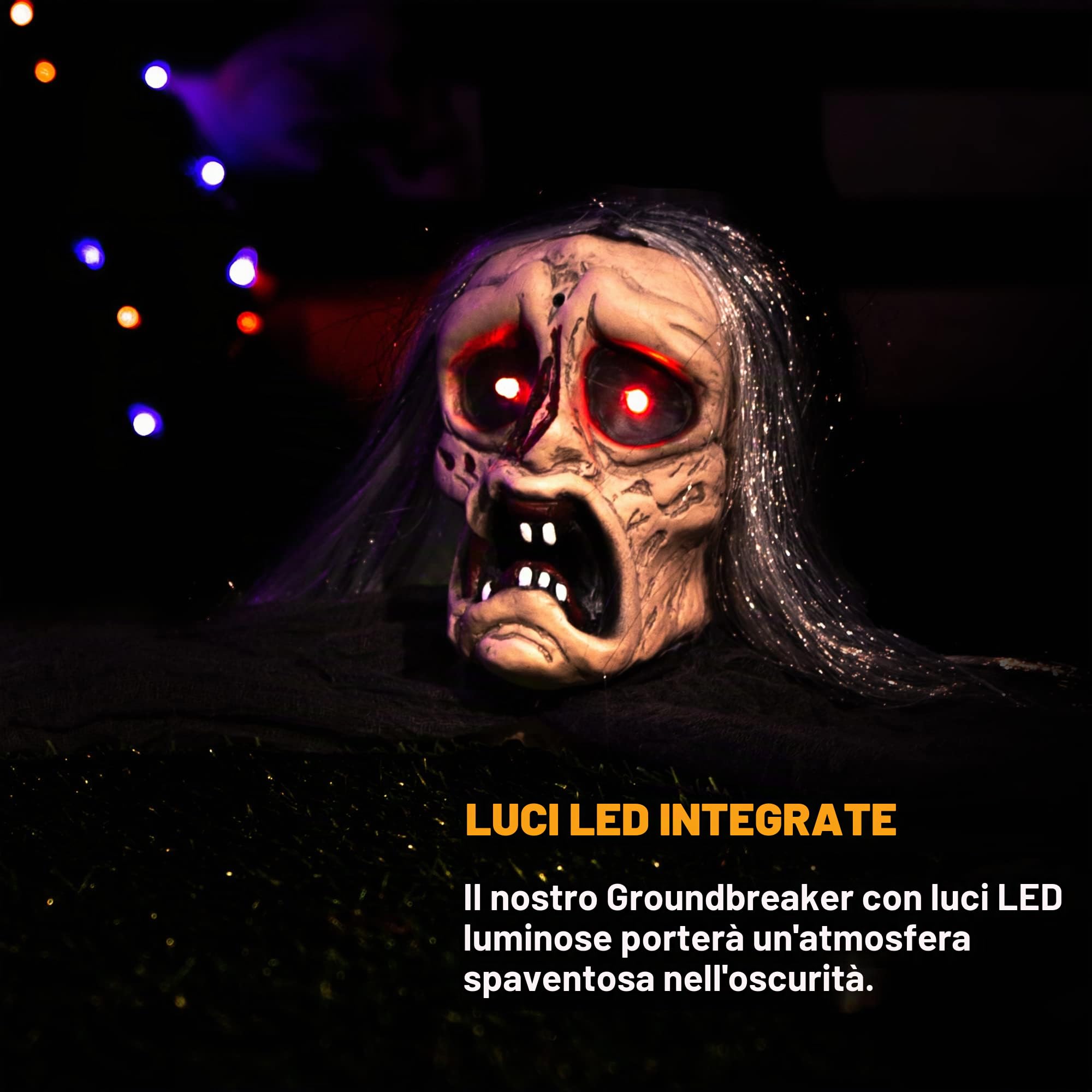 JOYIN Halloween Zombie Groundbreaker con occhi luminosi e suono spaventoso per la decorazione del prato all'aperto del patio di Halloween