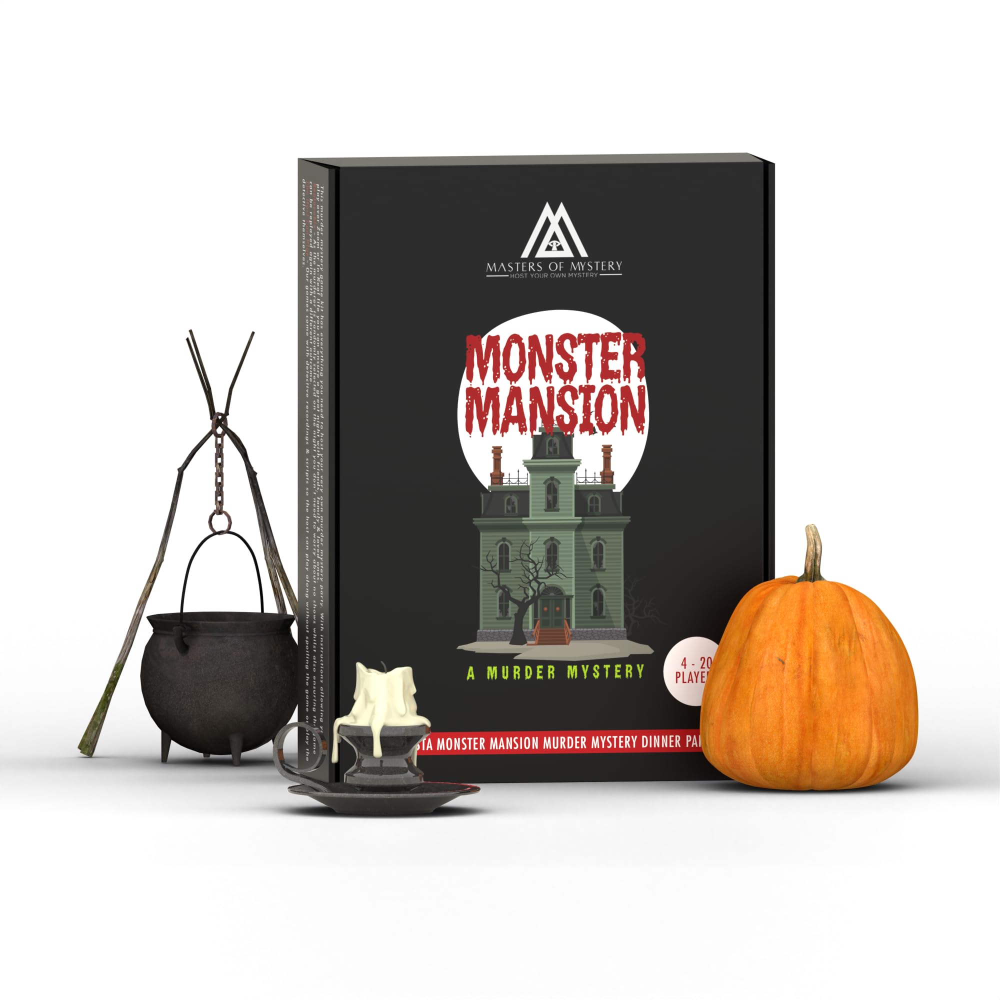 Wiederspielbares Spukhaus Mord Mystery Dinner Partyspiel für bis zu 20 Erwachsene - Veranstalten Sie eine Halloween-Dinnerparty Spieleabend - Klassische Monster-Kostüm-Dinner-PartyV2 Englisch 4-20