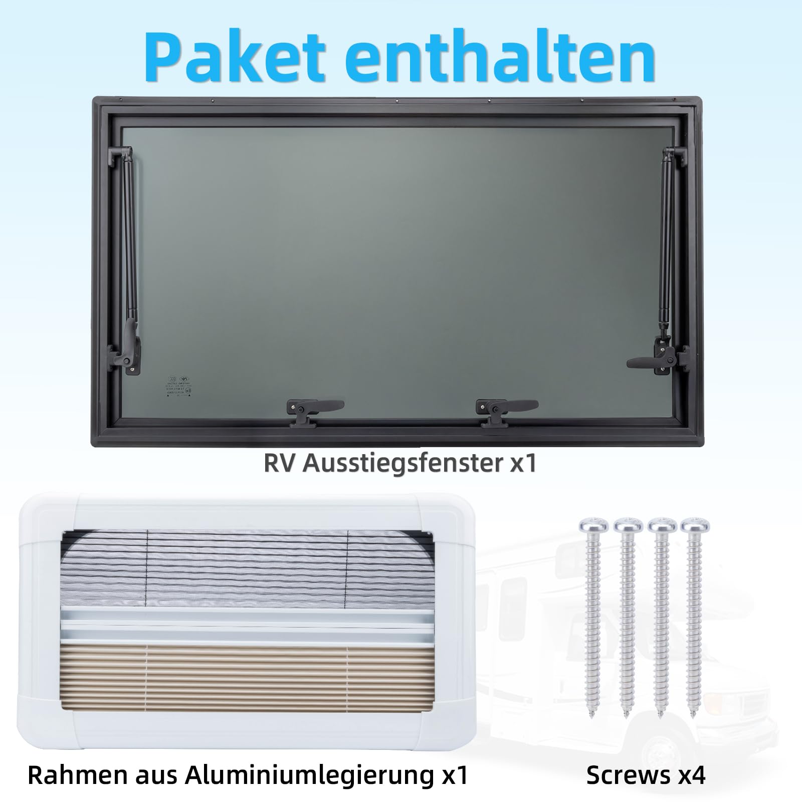 Ausstellfenster Camper 900x500mm, Wohnmobilfenster Seitenfenster mit integriertem Rollo & Fliegengitter, RV Push Fenster für Van, Camper & Wohnwagen Fenster