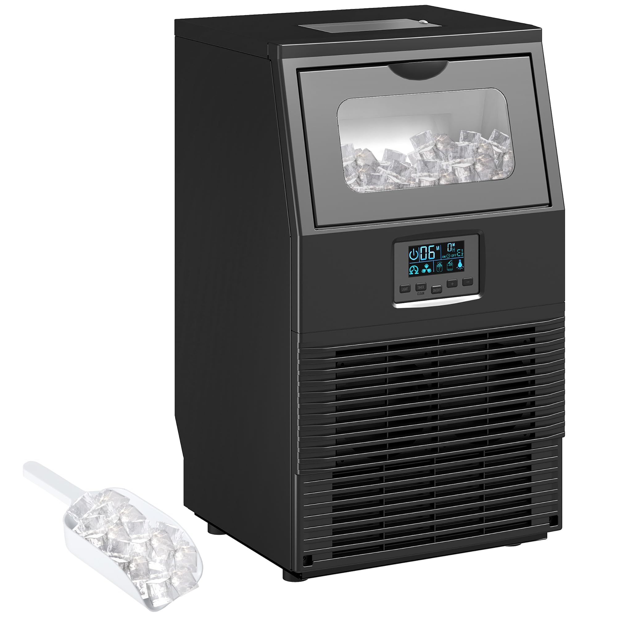 HOMCOM Macchina per cubetti di ghiaccio commerciale 30 kg/24H Gelatiera con 4 kg di memoria, macchina per cubetti di ghiaccio autopulente, timer per ristorante, bar, caffetteria
