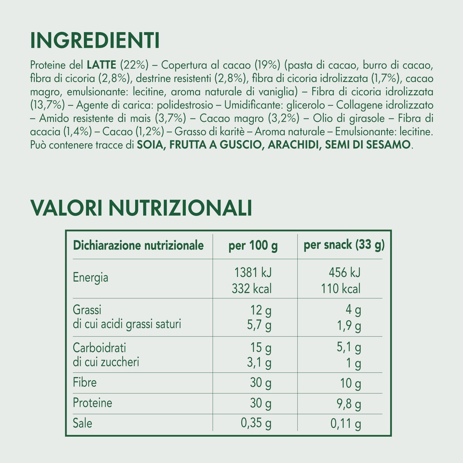 Enervit, Enerzona Protein Snack Gusto Noir, 30 Barrette Poteiche da 33gr Senza Zuccheri Aggiunti con Proteine del Latte e Fibre, per Mantenere il Tono Muscolare, Senza Olio di Palma