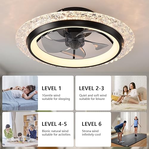 Miniatura 3 de KINDLOV Ventiladores de techo con luces, ventilador de techo de montaje empotrado con luz LED, control remoto y ajuste de viento de seis