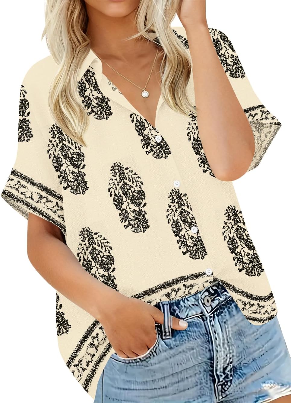 Summer Tops for Women Striped Button Down Shirts Collar Guaze Shirt Trendy Vacation Work Linen Blouse