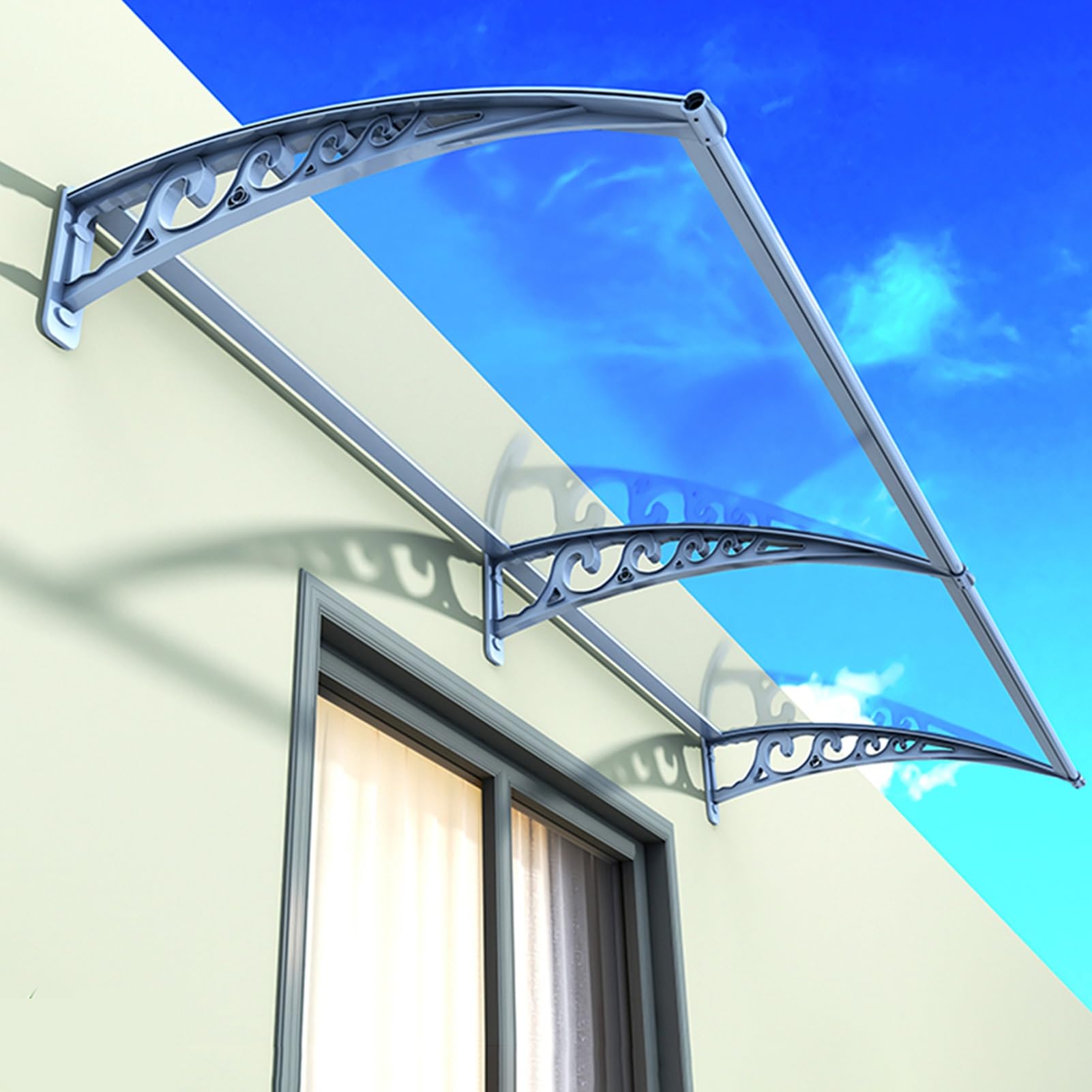 Toit marquise abri 100x300cm avec protection UV et pluie pour entrée de maison