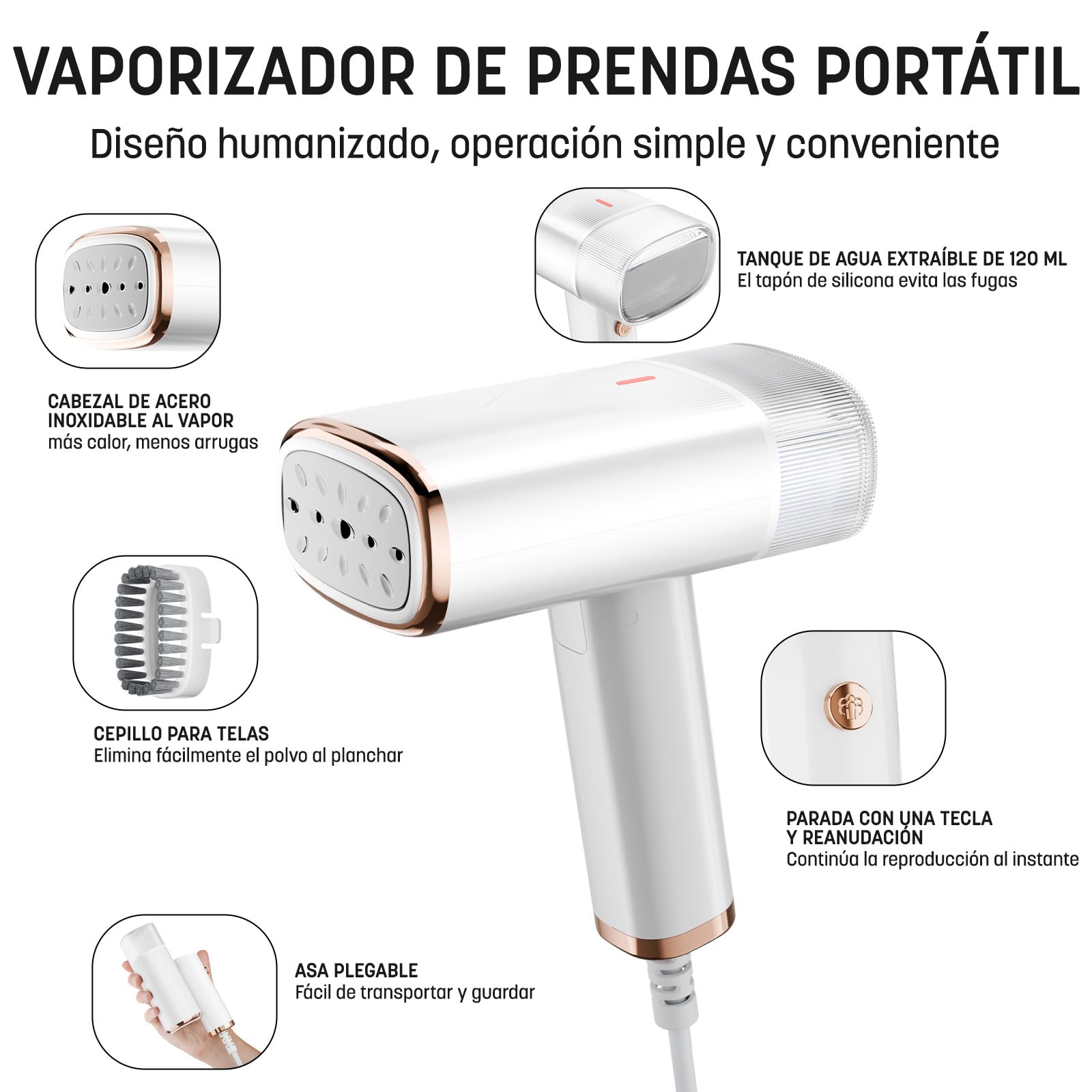 Plancha Vertical Vapor, Plancha Vapor Vertical Plegable y Portátil, Cepillo de Vapor de 1000W Vapor Rápido, Plancha para Varios Tejidos