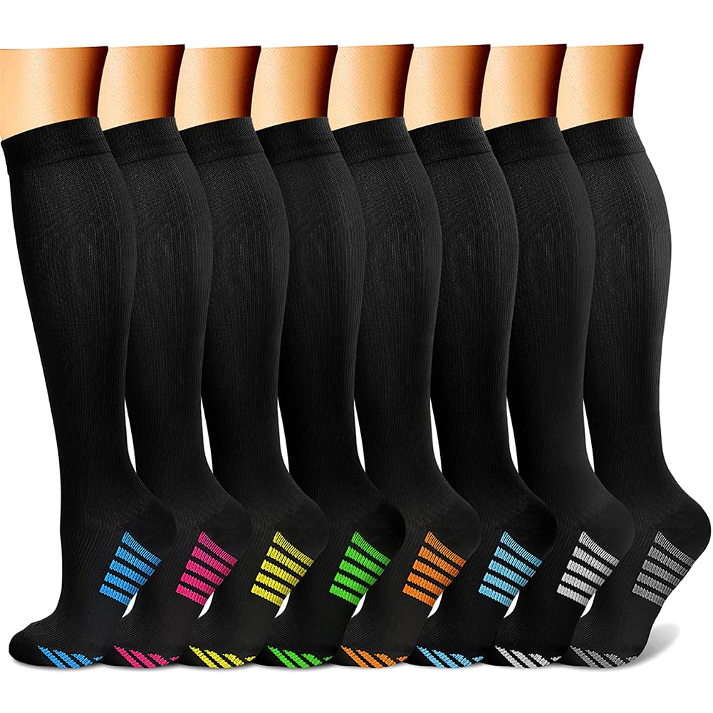 CHARMKING Compression Socks for Women & Men Circulation (8 Pairs) 15-20 mmHg is Best Support for Athletic Running,Cycling