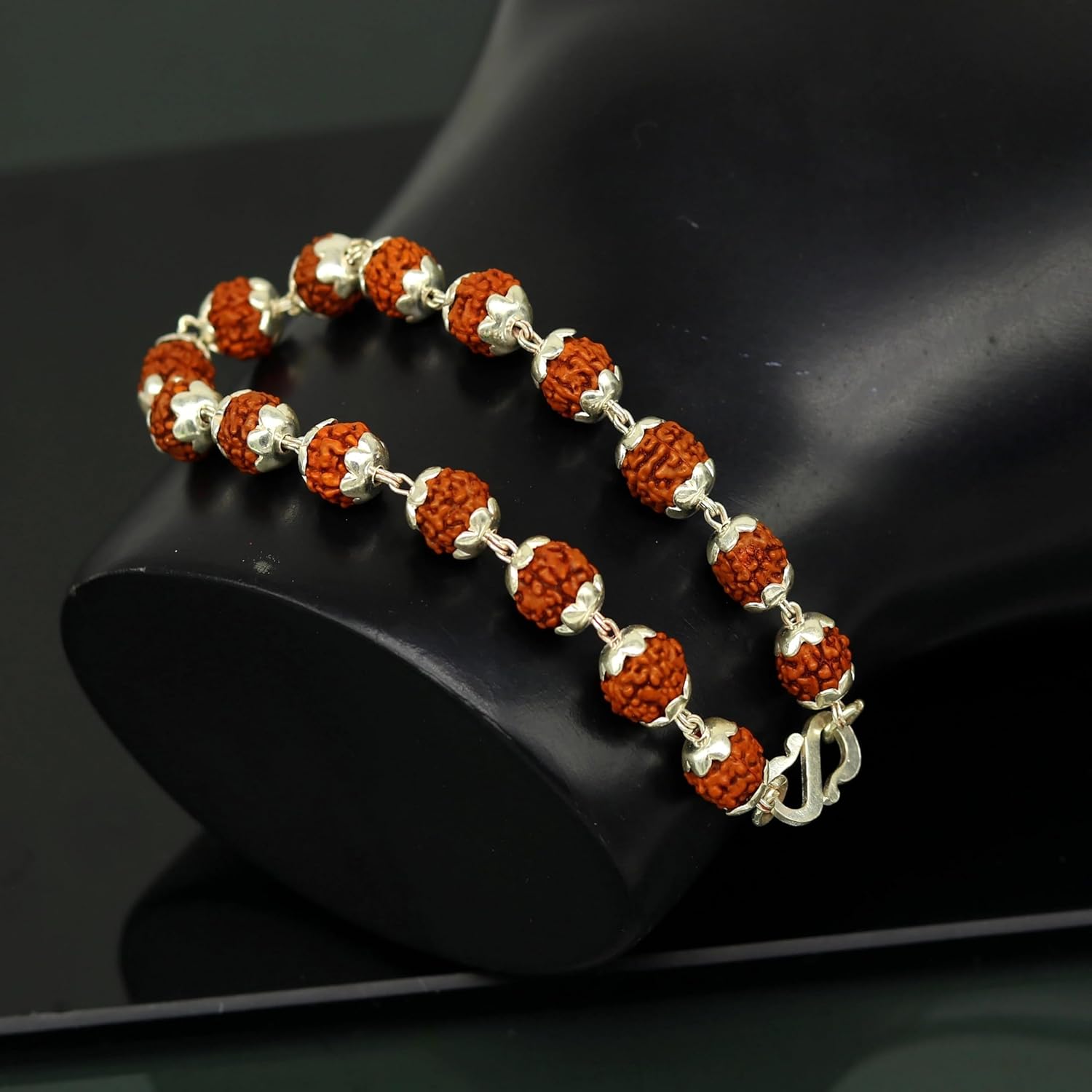 Combo Of Silver And Gold Plated 5 Mukhi Original Shiva Cap Rudraksha Chain Bracelet, Hindu Spiritual Jewellery