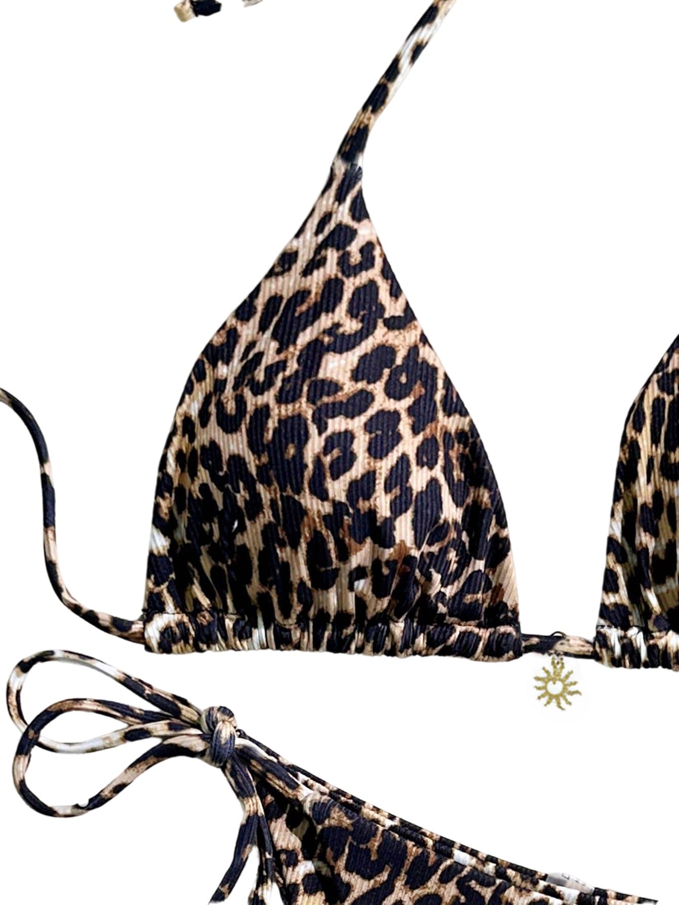 GORGLITTER Bikini a triangolo con motivo leopardato, da donna, sexy, con allacciatura al collo, con stampa leopardata, stile brasiliano, costume da bagno