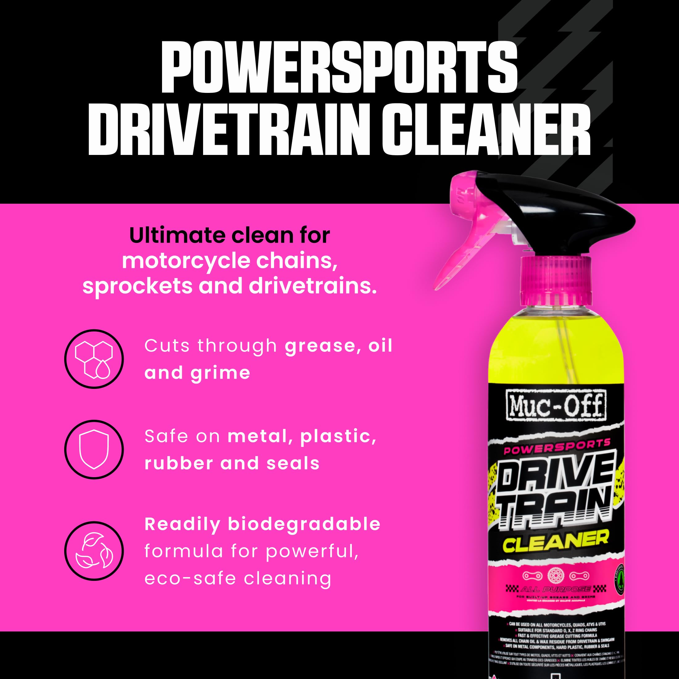 Muc-Off Detergente per Trasmissione Moto, 500 Millilitri - Spray Sgrassante Biodegradabile per Tutti Gli Usi - Adatto per Motocicli, Quad e ATV