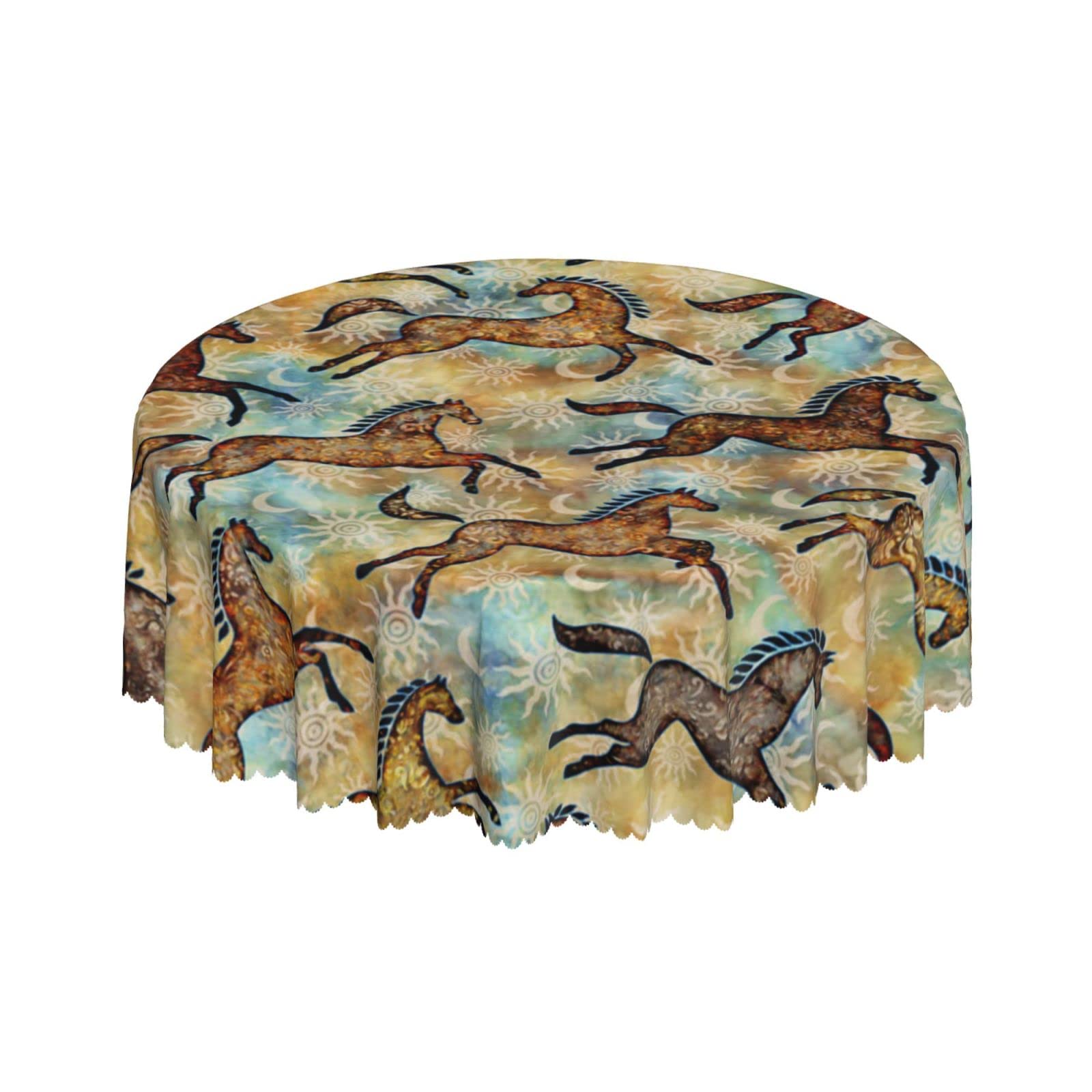 Lsjuee Southwest Horse Tribe Pattern Round Tablecloth 60 Inch Printed Washable Tablecloth for Dining Party Holiday Fall Home Decorative