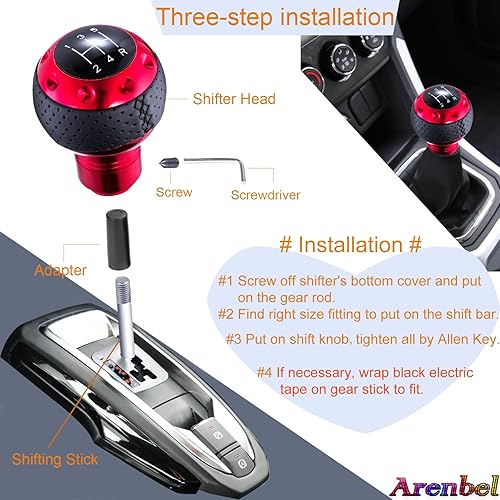 Miniatura 4 de Arenbel Pomos de palanca de cambios manuales de cuero de 5 velocidades, repuesto para la mayoría de camiones MT, color rojo
