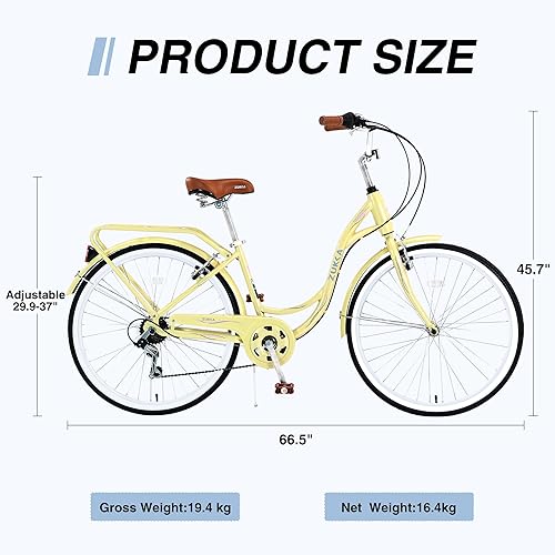 Miniatura 4 de OUCHVILI Bicicleta de crucero de 26 pulgadas, bicicleta clásica de 7 velocidades, Bicicleta de mujer, Bicicleta de mujer
