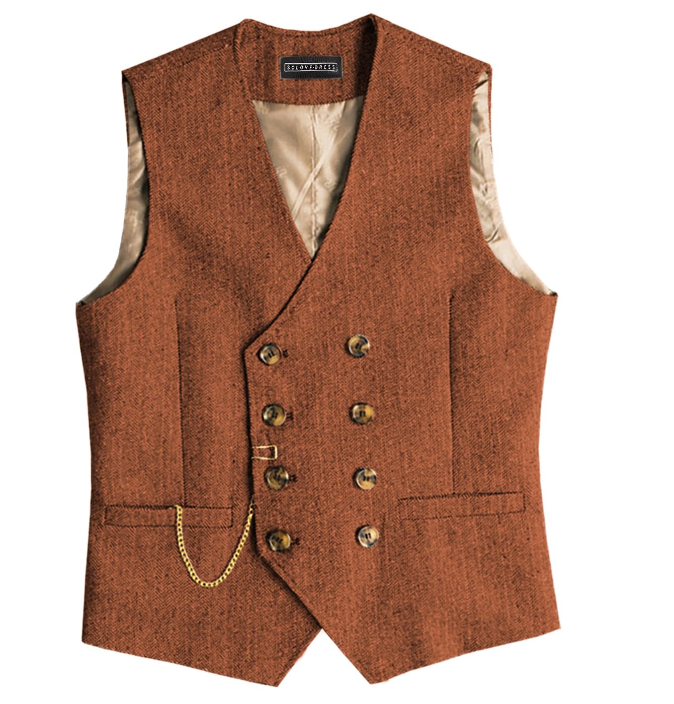 Solovedress Men's Orange Classic Vintage Suit Waistcoat Double Breasted Suit Vest For Wedding And Party(,Xxxl)