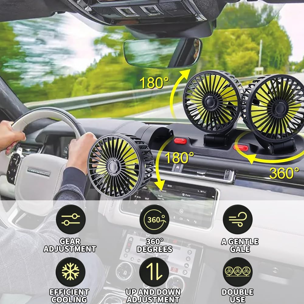 Ventilateur De Voiture, 12V Ventilateur Voiture Allume Cigare, Rotation à 360 Degrés Ventilateurs de Refroidissement Avec 2 Vitesses,Ventilateuren Portable Voiture pour Enfants,Animal Domestique