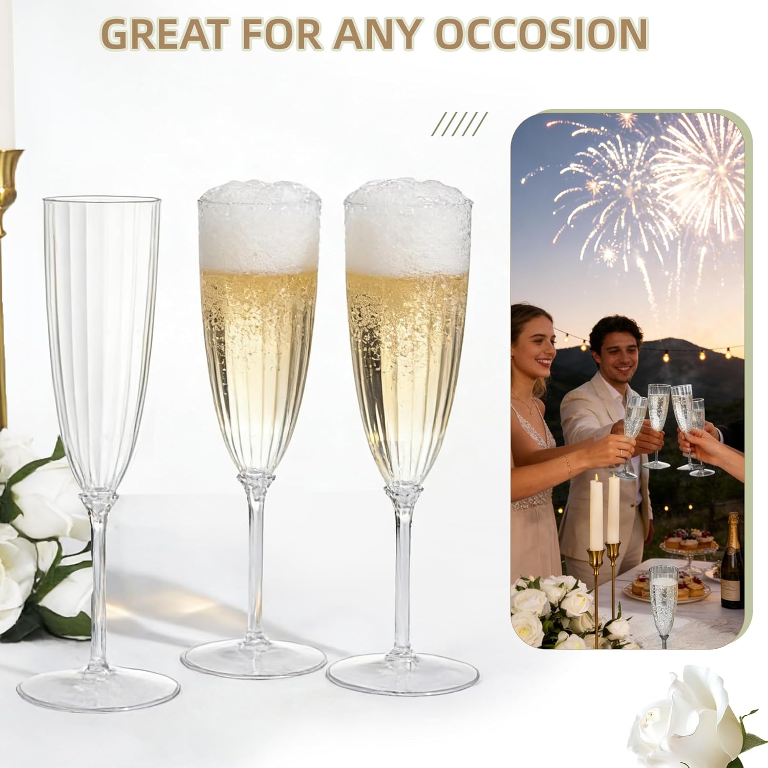 18Pack Clear Plastic Champagne Flutes, 5 OZ Hard Disposable Plastic Champagne Flute, 1-Piece Disposable Champagnes Glasses Ideal for Home, Daily Life, Party, Wedding, Toasting Drinking - Image 5