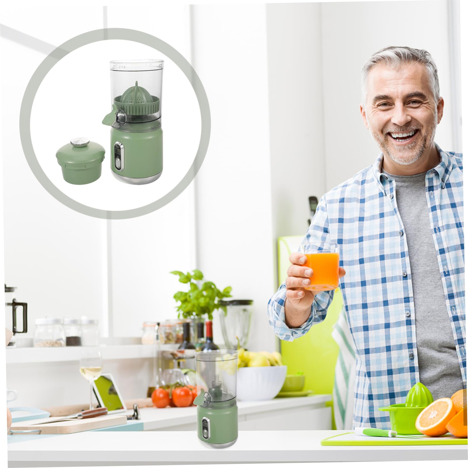 Exprimidor de Cítricos Eléctrico Portátil Verde de Plástico 600 Ml | Separación Automática de Pulpa, Tecnología de Prensado, Uso en Hogar y Viaje