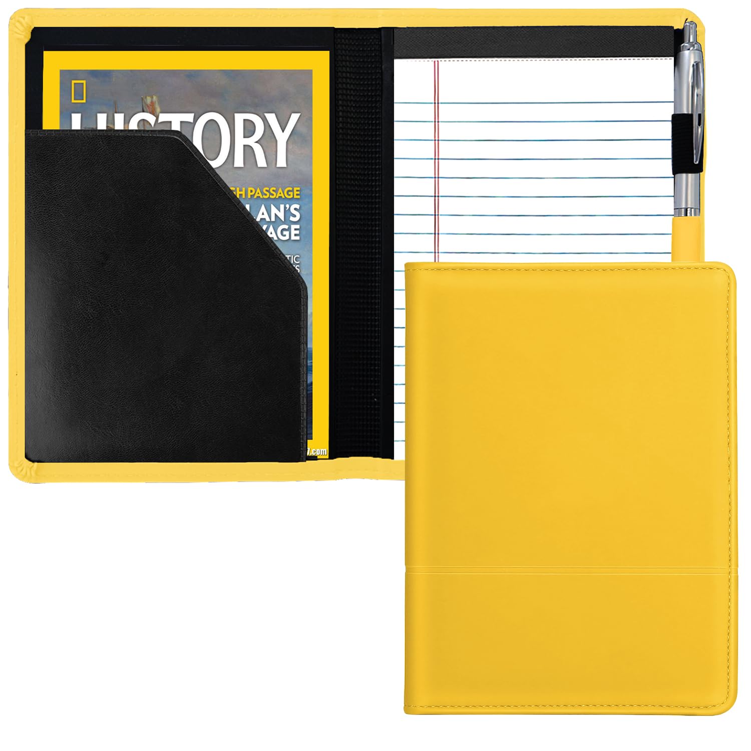 Padfolio/Portfolio Binder, Mini Padfolio Portfolio Binder 5 x 8 Legal Writing Pad, A5 Document Organizer Folder for Men Women, Yellow