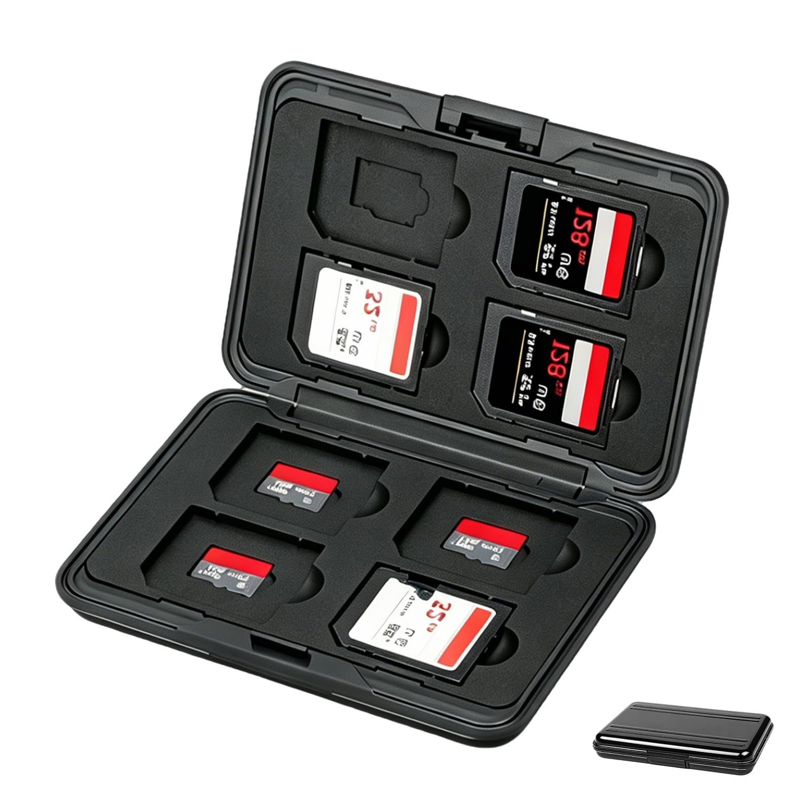 Speicherkarten Tasche, SD Karte Aufbewahrung Aufbewahrungsbox Aluminium SD TF Karten 8+8 Slots Wasserdicht Stoßfest Etui TPU Innenfächern Tragbares Case Reisen Kamera Zubehör Sicherer Schutz Organizer