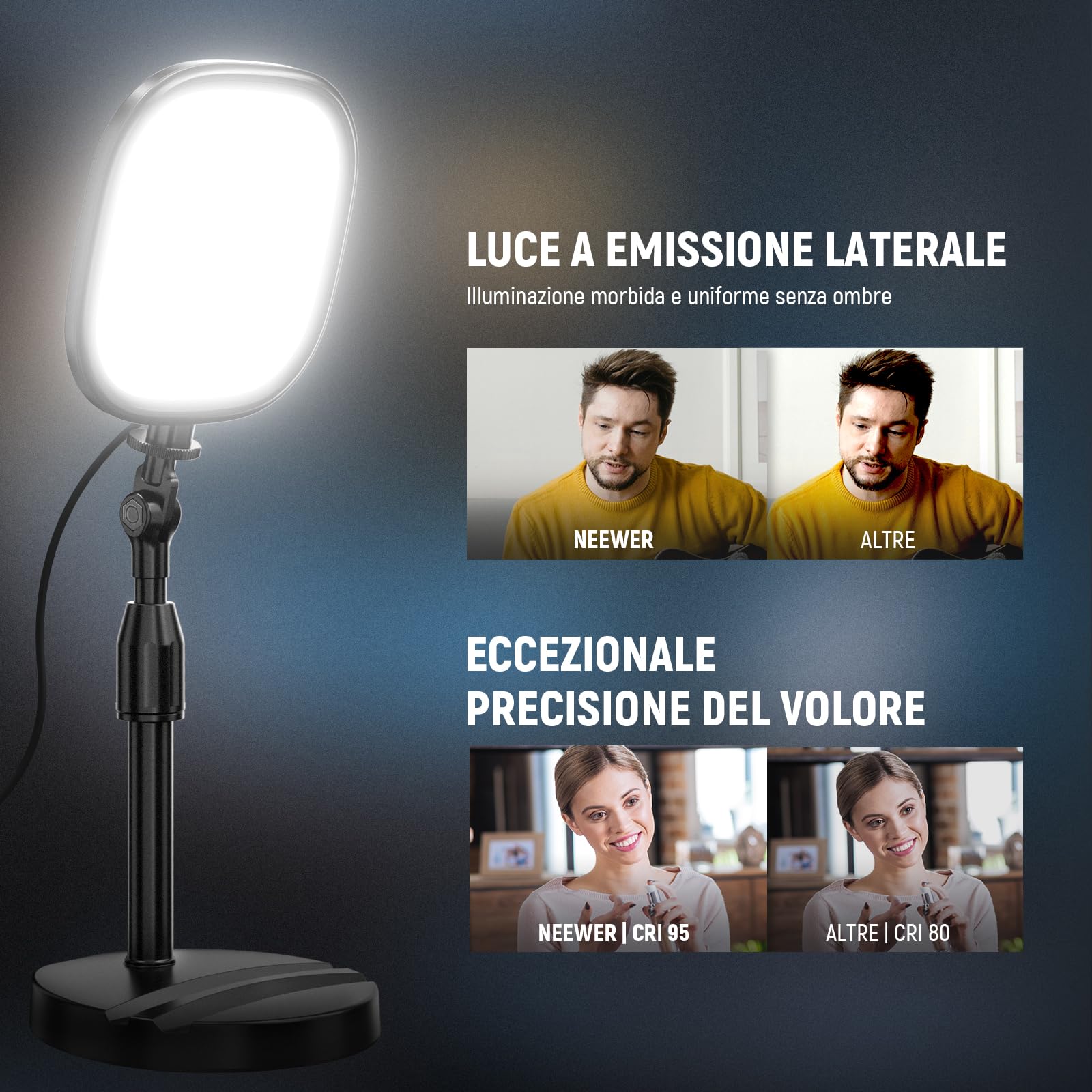 NEEWER BASICS 5" Luce Scrivania per Videochiamate, LED Ring Light a Schermo Intero con Stand, CRI95 10W Bicolore Edge Lit lluminazione Conferenze Zoom Streaming Computer Laptop Webcam Telefono, NL10