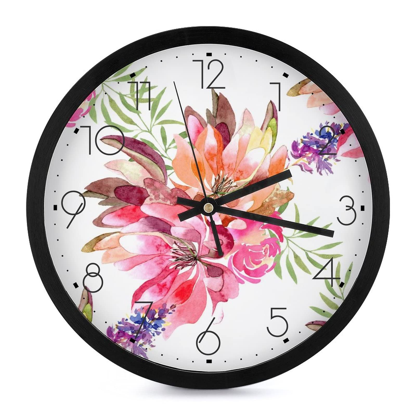 Horloge murale ronde fleurs d'aquarelle de 25.4cm pour la déco du salon