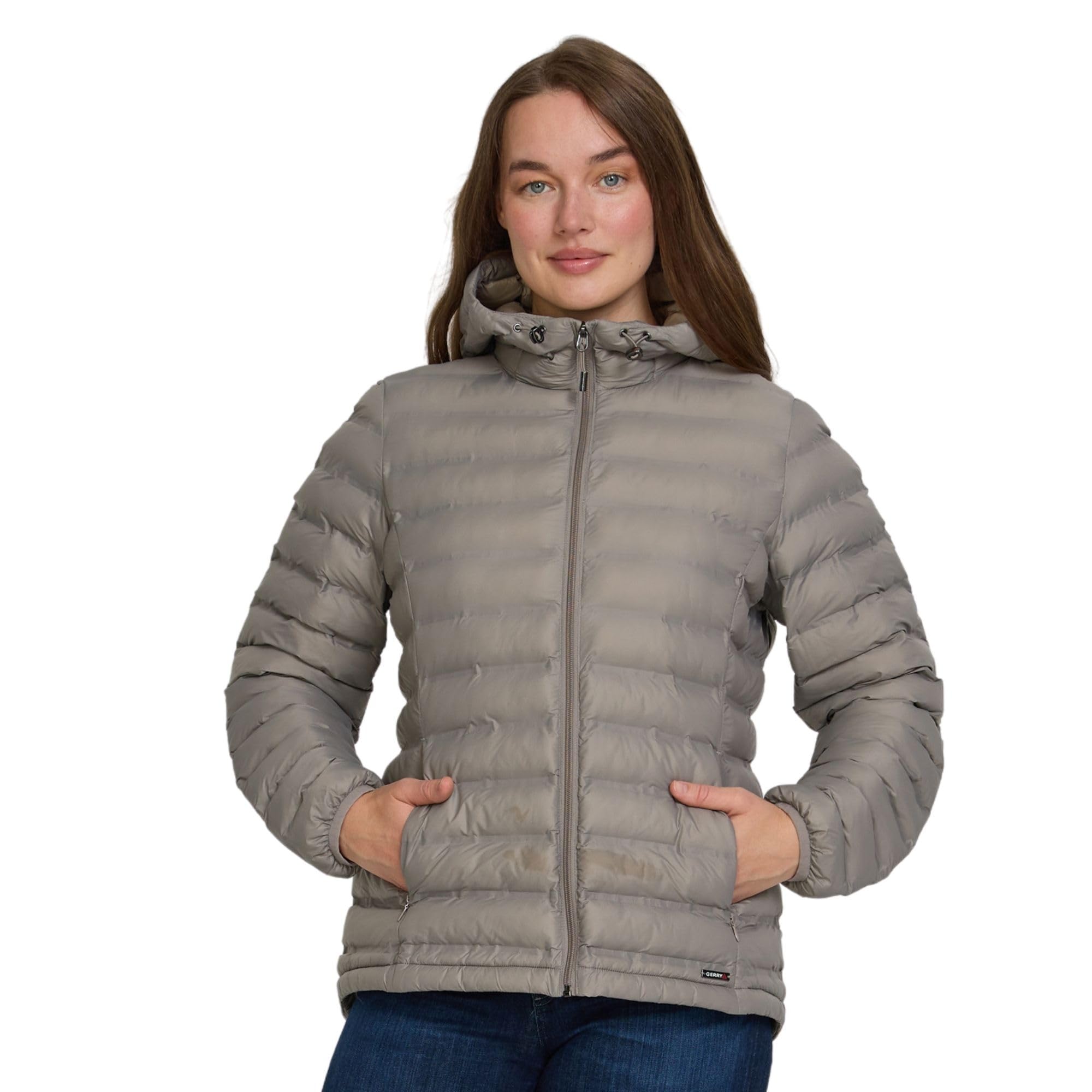 gerry packable puffer jacket womens with hood - warm lightweight travel full zip quilted womens puffy coat for winter