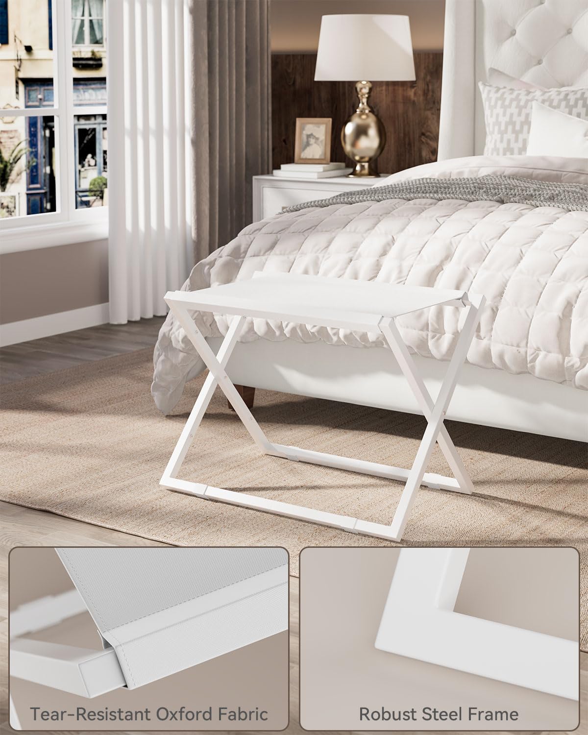 IBUYKE Luggage Rack for All Suitcase Sizes,Foldable Suitcase Stand,Metal Luggage Holder,Easy to Assemble for Bedroom Living Room Hotel,White TLR001W - Image 2