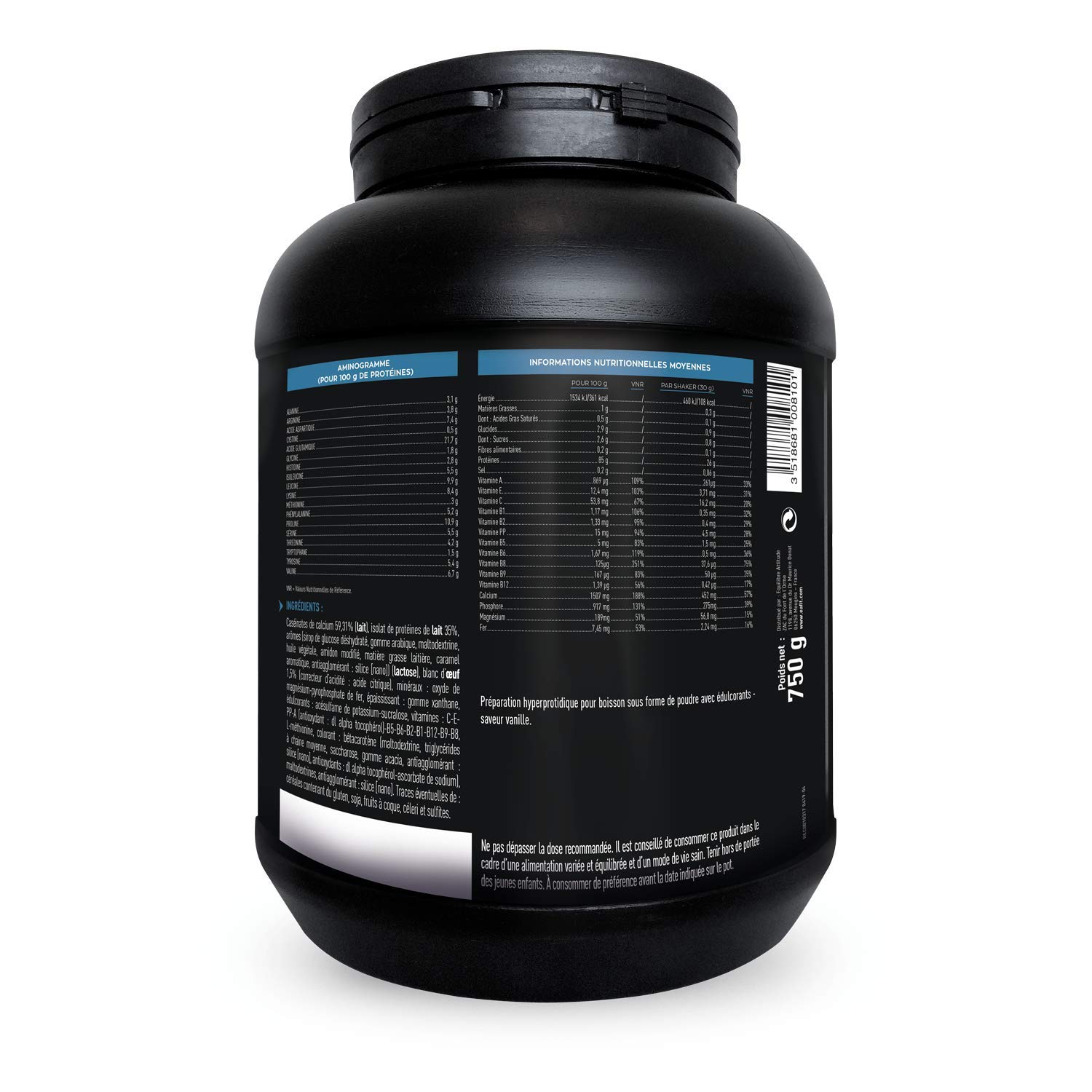 Eafit Milk Egg 95 Micellar 750g, Vanille, Caseine Proteine, Muskelaufbauprotein, Erhaltung der Muskelmasse, Langsame Assimilation, Anti-Doping, 25 Portionen, Eafit Französische Marke