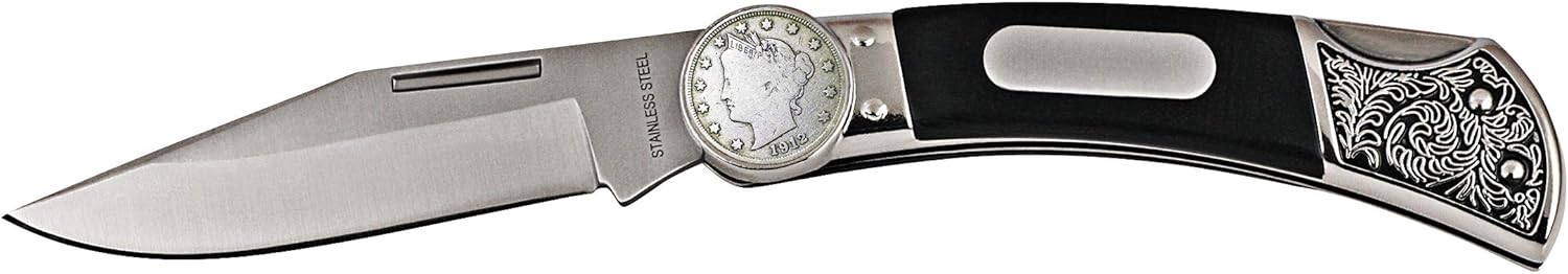 American Coin Treasures Coin Pocket Knife Liberty Nickel | Genuine United States Five Cents | Engravable Plate | Certificate of Authenticity