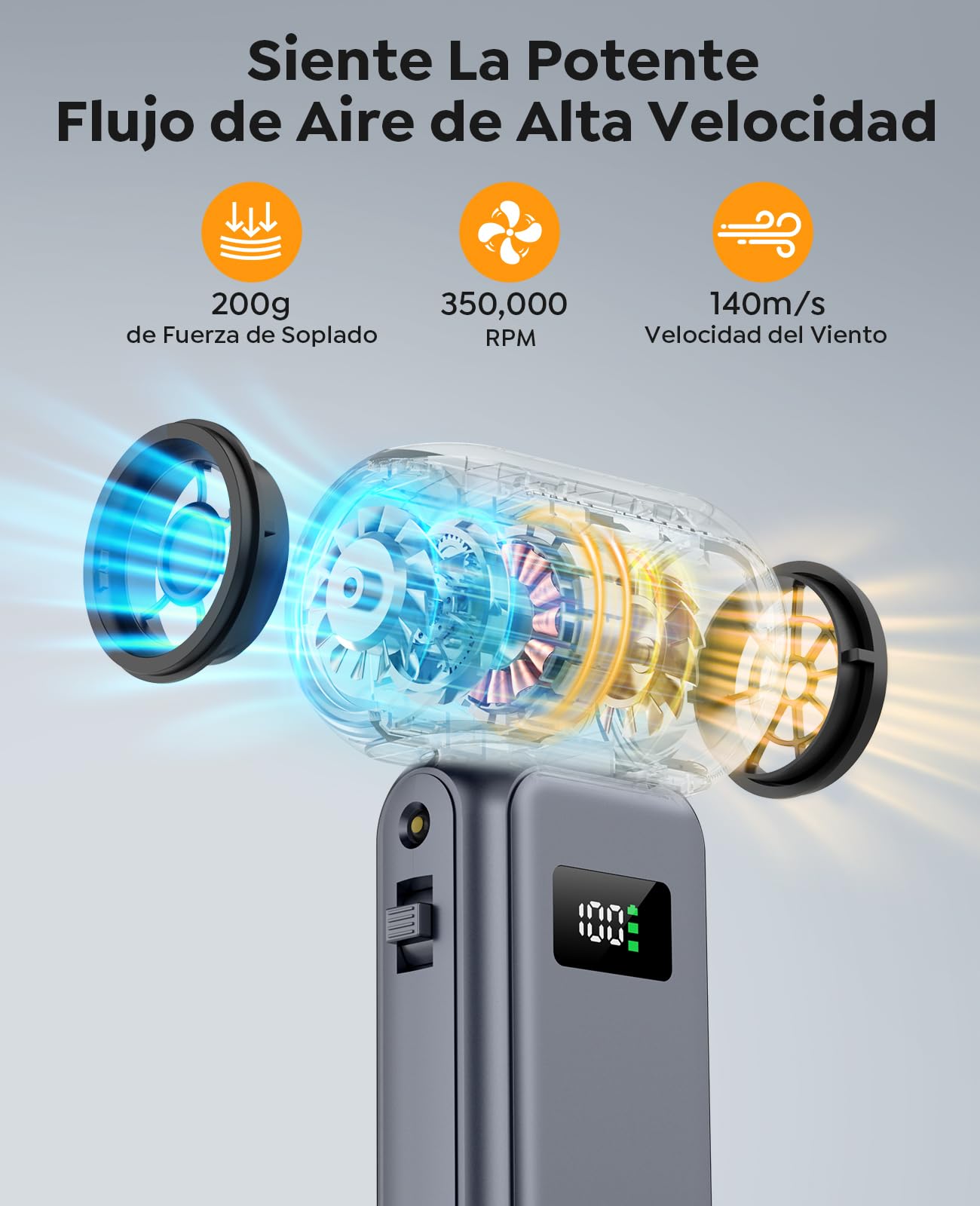 YUSMAN Soplador de Polvo Eléctrico con 350000 RPM,Soplador de Aire Comprimido Turbo de Alto Rendimiento con Control de Velocidad 0–100 y Luz LED,Potencia para Limpieza de Auto,Electrónica y Outdoor