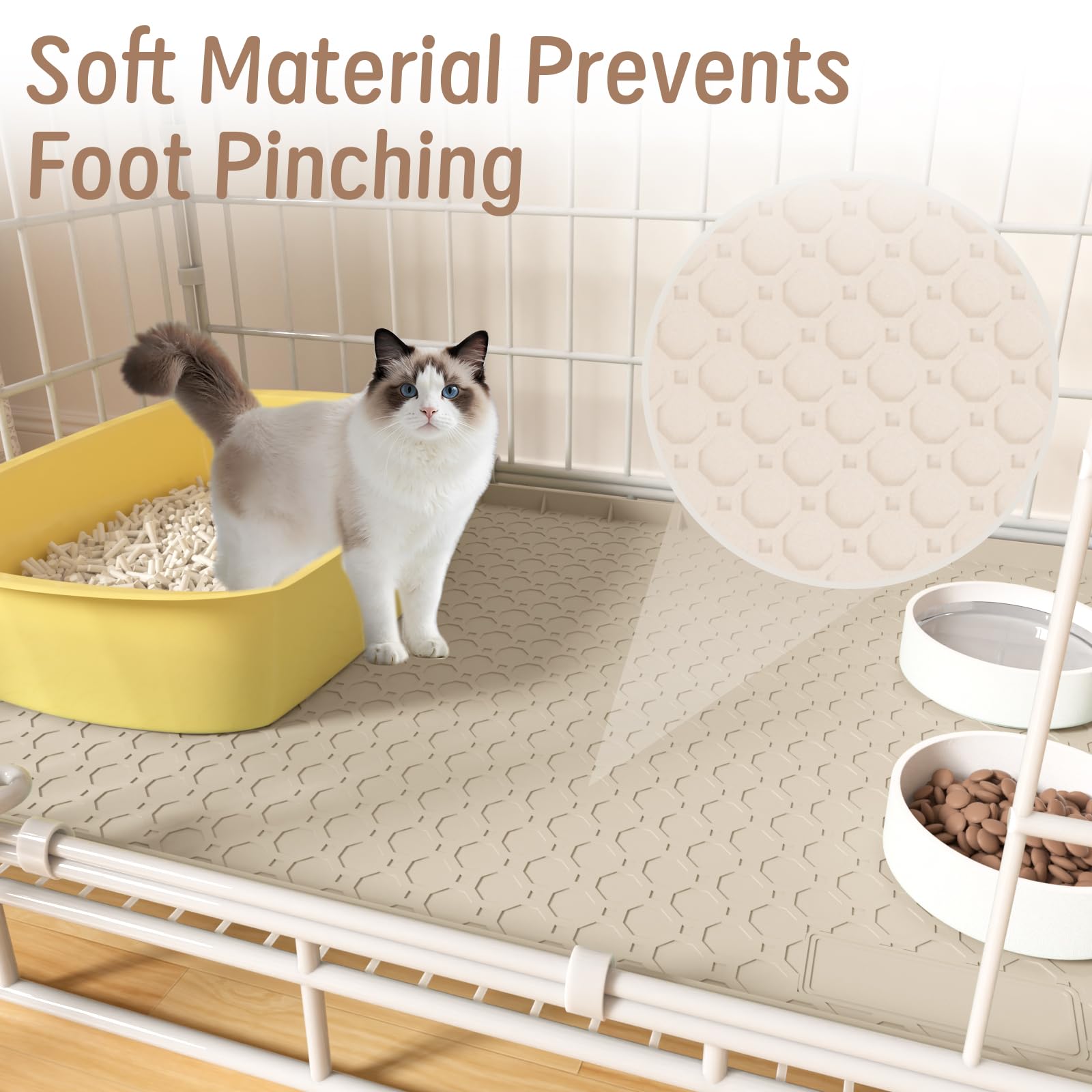 Grand tapis de litière de chat 86cmx56cm, Tapis de piégeage de litière de chat pour la boîte à litière, Tapis en silicone imperméable pour le sol, Facile à nettoyer, Beige