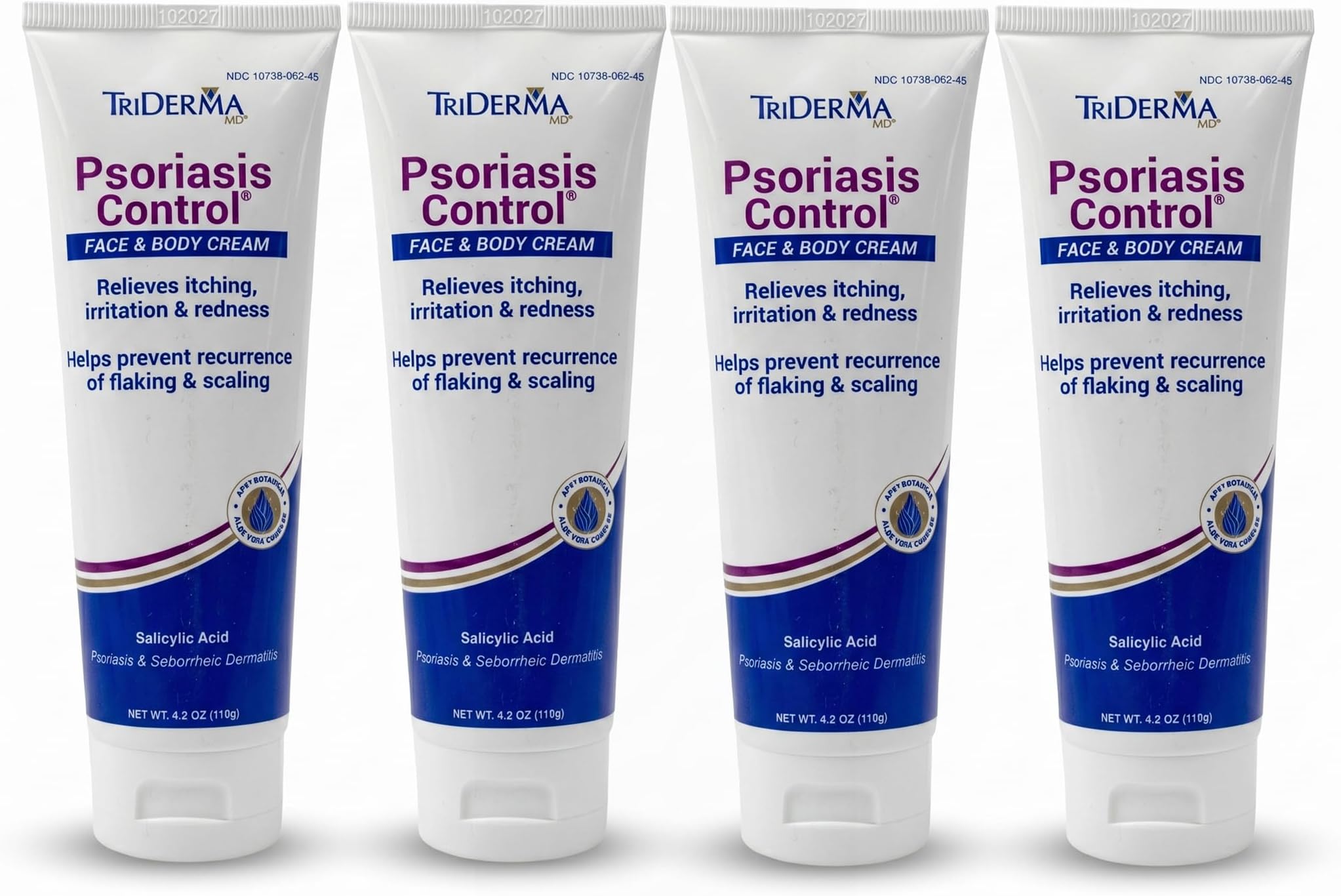 Psoriasis Control Face & Body Cream - Maximum Strength 3% Salicylic Acid, AP4 Aloe Vera Gel, Urea Cream - Extra Moisturizing Treatment, No Cortisone or Coal Tar - FSA Eligible - 4.2 oz, 4Pack
