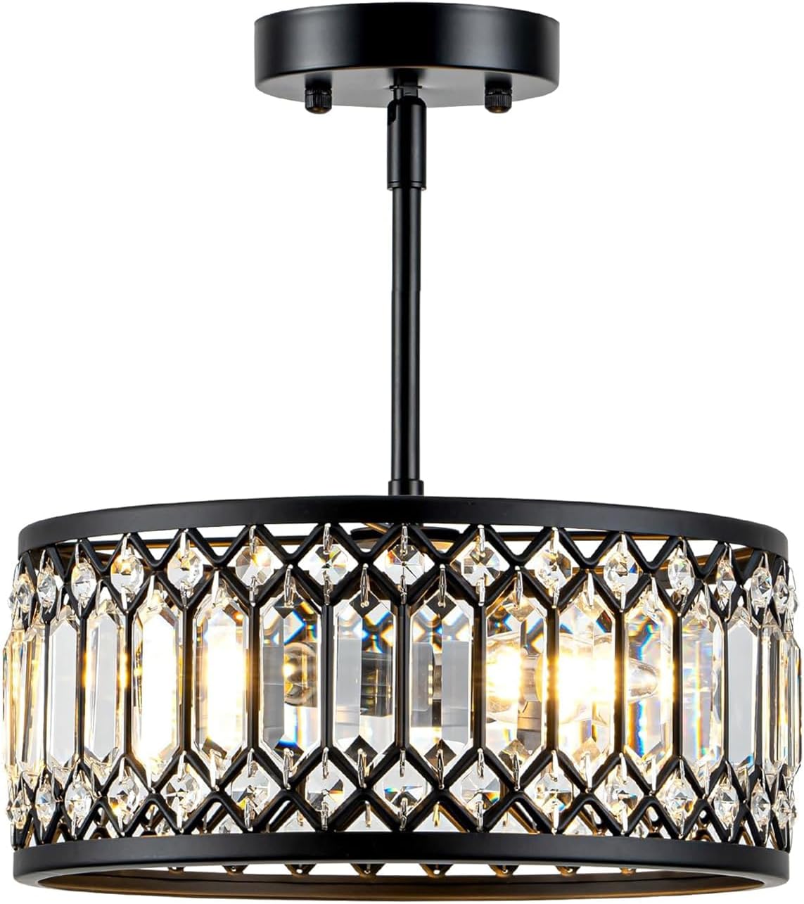 Crystal Black Ceiling Light, Modern Light Fixture Ceiling, Chandelier for Living Room Dinning Room Bedroom Walk-in Closet 3-Light 12.2 Inch