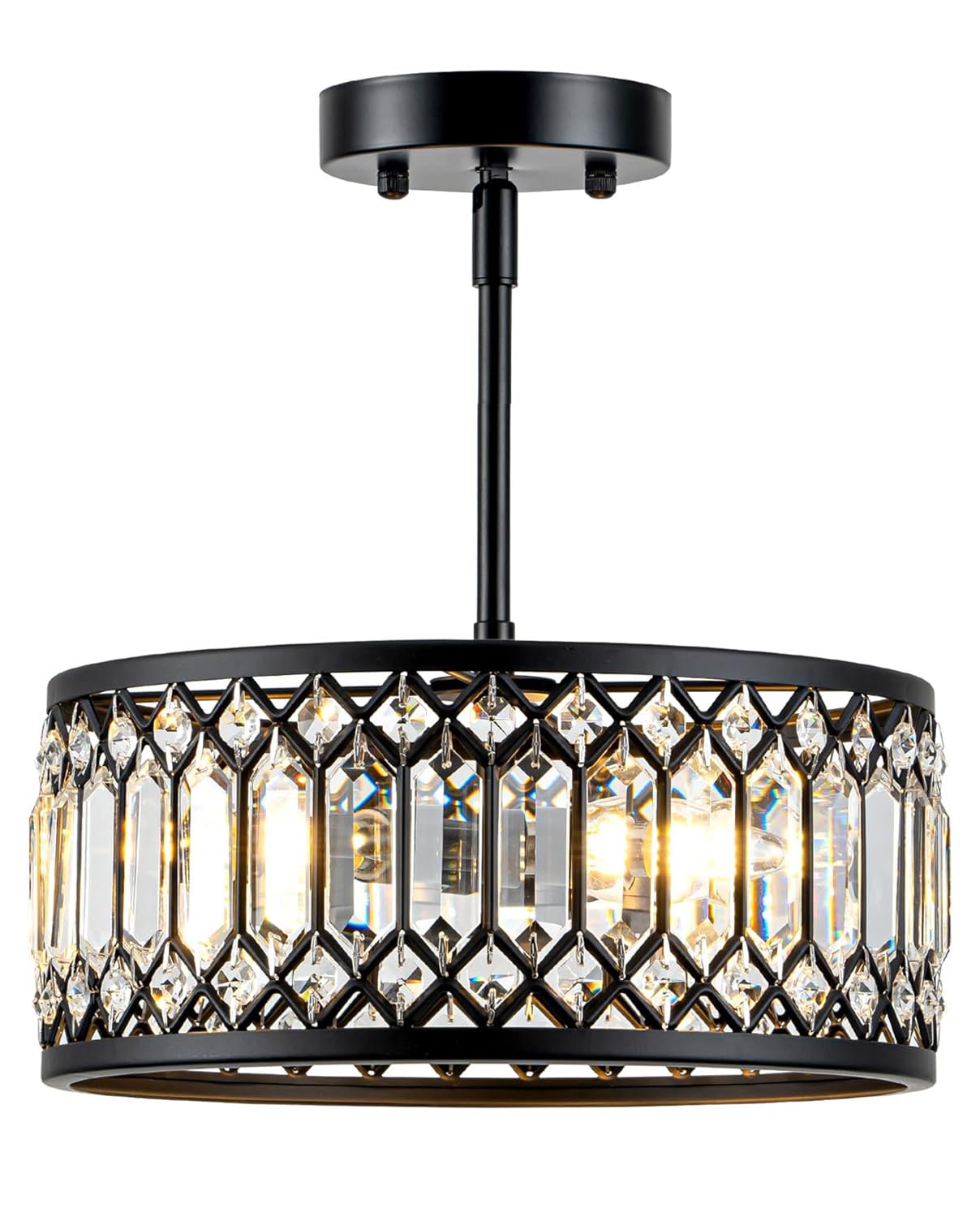 Zlepmlla Crystal Black Ceiling Light, Modern Light Fixture Ceiling, Chandelier for Living Room Dinning Room Bedroom Walk-in Closet 3-Light 12.2 Inch