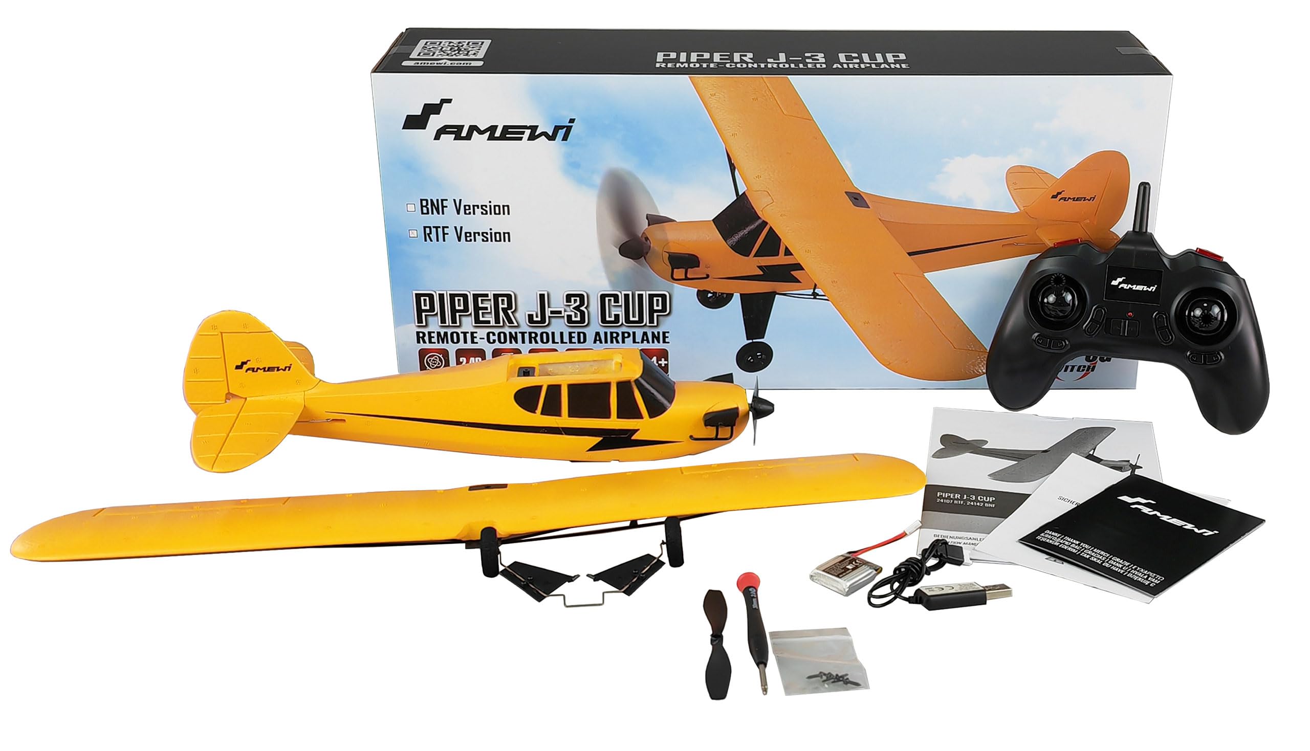Amewi Piper J-3 Cup 3-Channel RTF Gyro Mode 2 RC Airplane Red / White