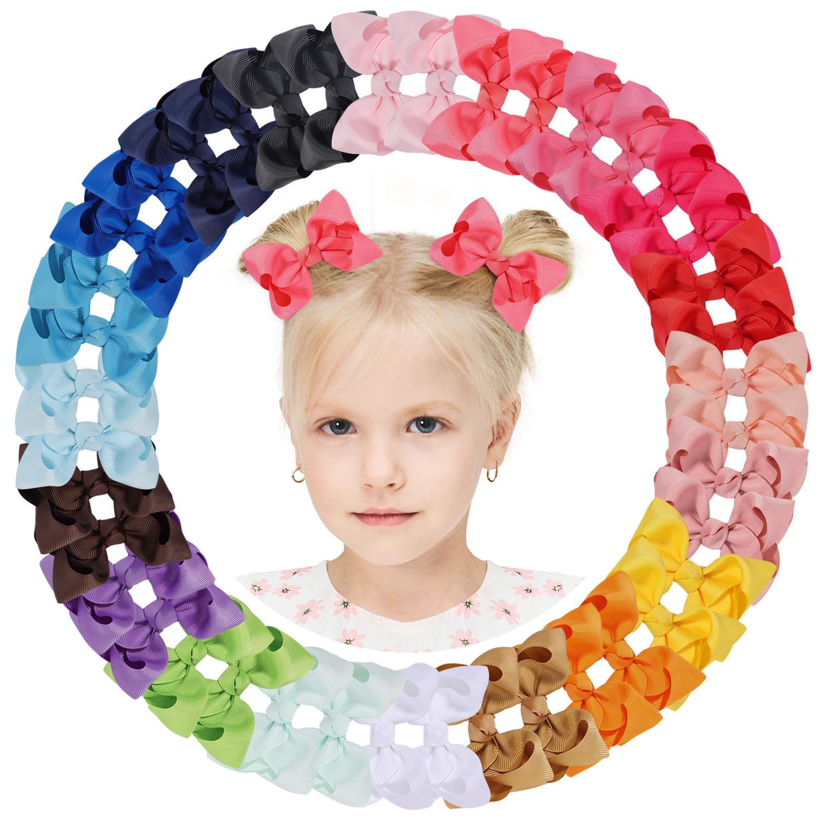 Choicbaby 40 Pieces Hair Bows for Girls 4 Inch Grosgrain Ribbon Toddler Hair Accessories with Fully Lined Clips for Toddlers Baby Girls Kids Teens