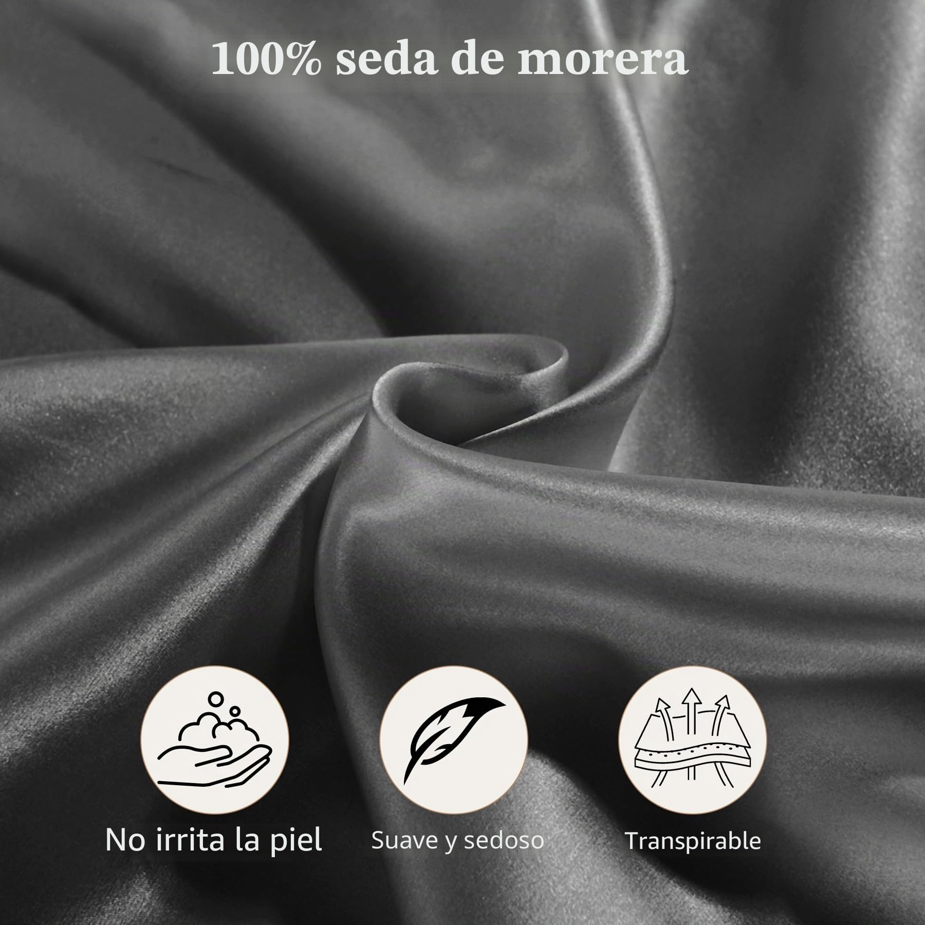 Fundas de Almohada de Seda 100% Morera Natural 22 Momme, Suaves y Cuidado de la Cabello Funda de Almohada de Seda 2 Piezas Gris (40 * 80cm)