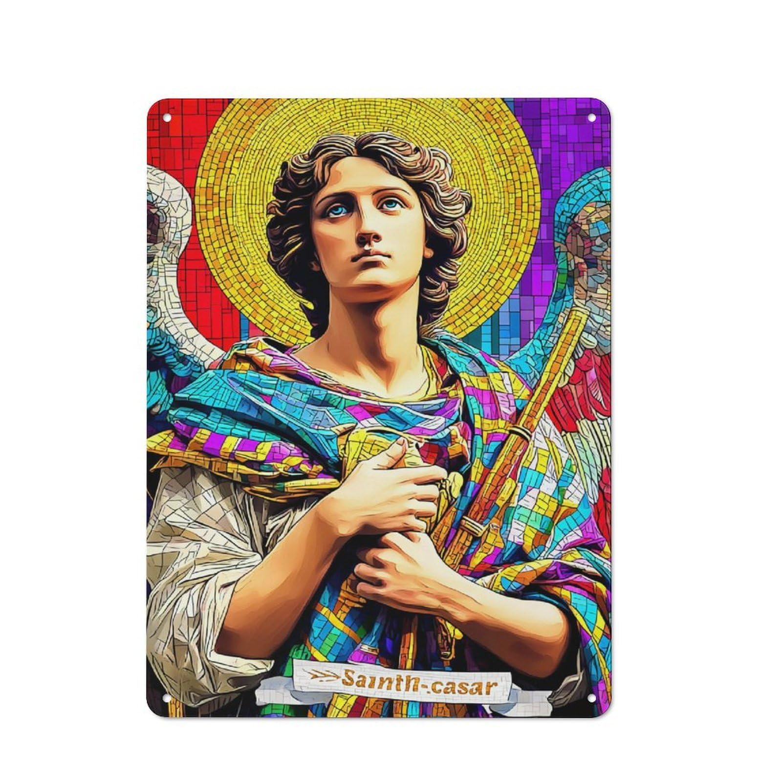 Junmoney Colorful Mosaic Angel Artwork Country Metal Sign With Design 40X30cm, Farmhouse Farmhouse Wall Decor For Kitchen, Cottage, Porch Or Garden Room