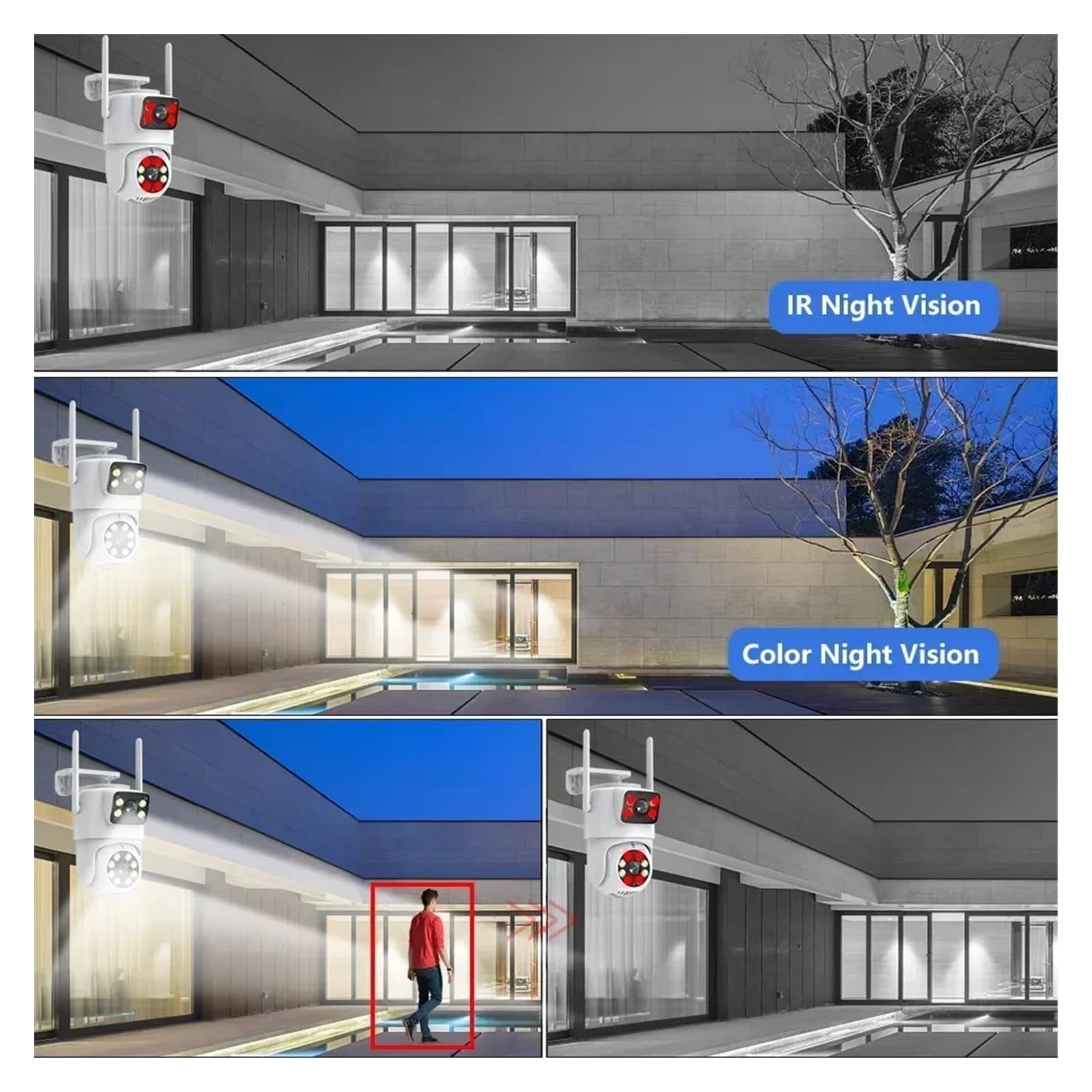 Telecamera Wifi Esterno, Telecamera PTZ a doppia lente 4K 8MP Full HD doppio schermo Ai Human Auto Tracking Telecamera di videosorveglianza di sicurezza esterna da 4MP ,Sicurezza, Antifurto(4MP No SD