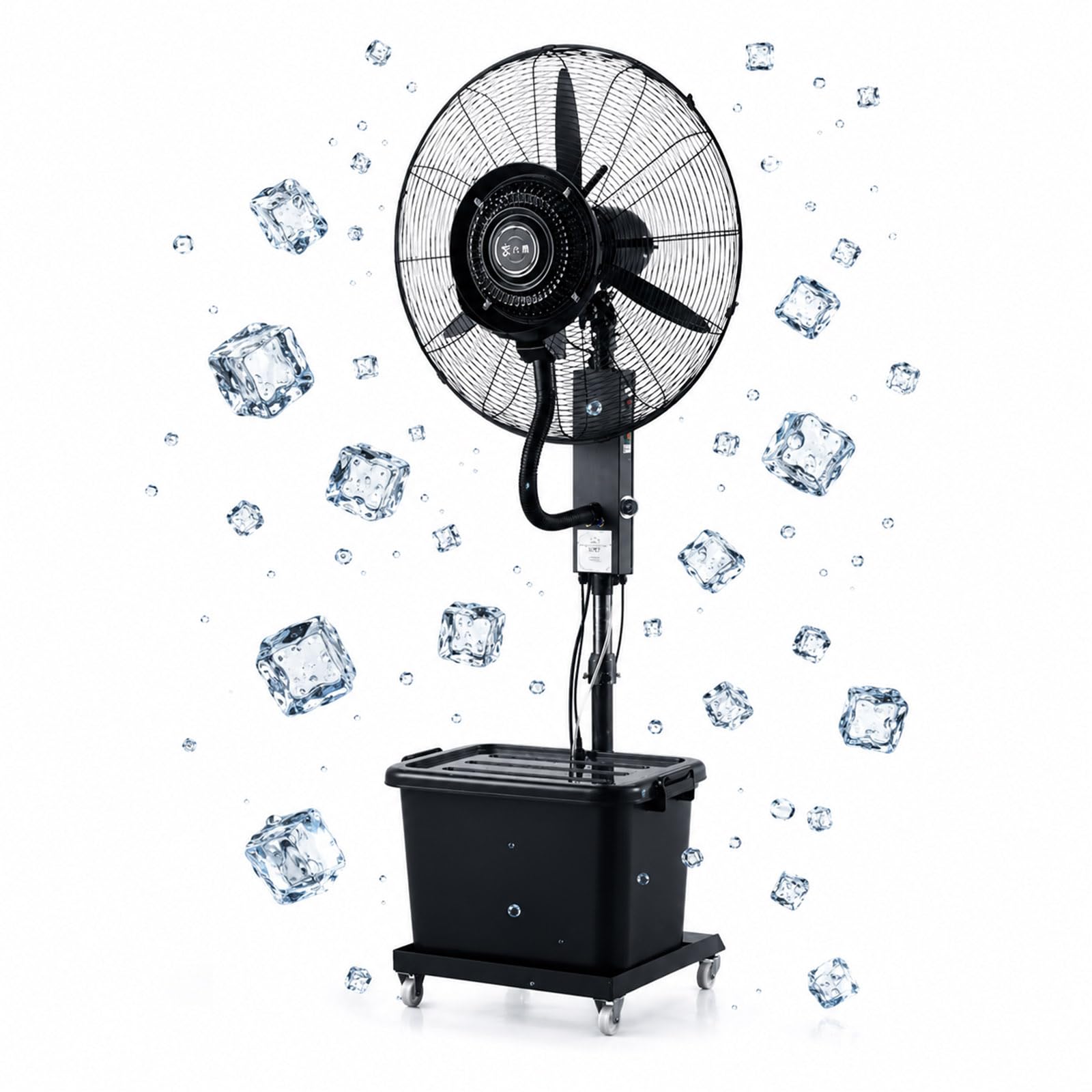 Ventilador Nebulizador de Pie con Depósito de 42L, Ventilador Enfriador con Tanque de Agua, 3 Velocidades, Regulable en Altura, Apto para Jardín, Terraza, Bares y Restaurantes.