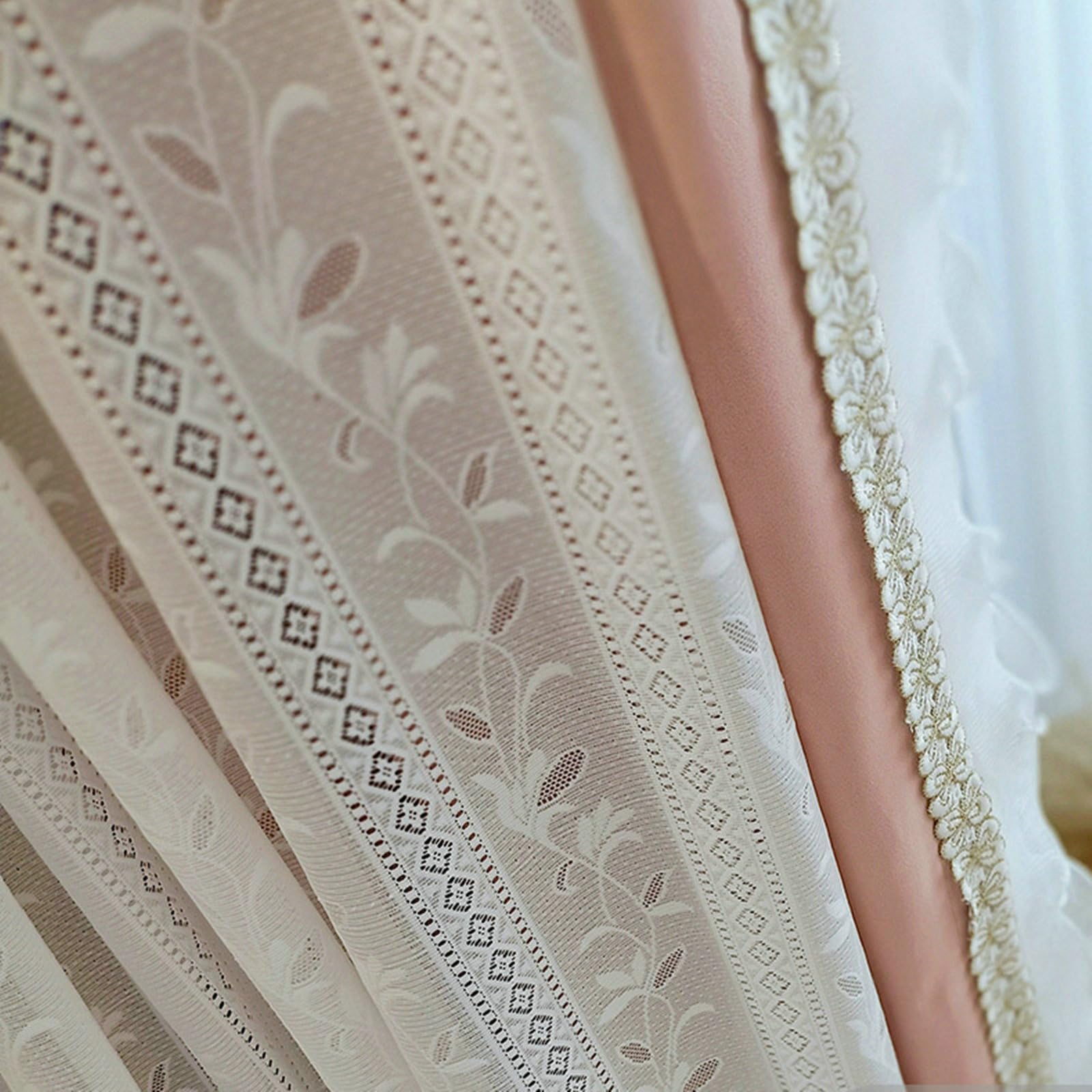 Tenda Camera Oscurante, Tende Bianche Finestra A Vetro 132X244CM Tende Finestra Pizzo Traforato Jacquard