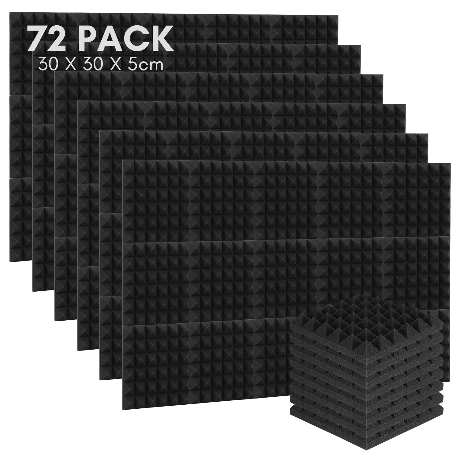 72 Stück Akustikschaumstoff Noppenschaumstoff, Pyramide Akustikpaneele,Schalldämmung,für Aufnahmestudio,Tonstudio,Arbeitszimmer,Tanzstudios,Heim 30 x 30 x 5 cm
