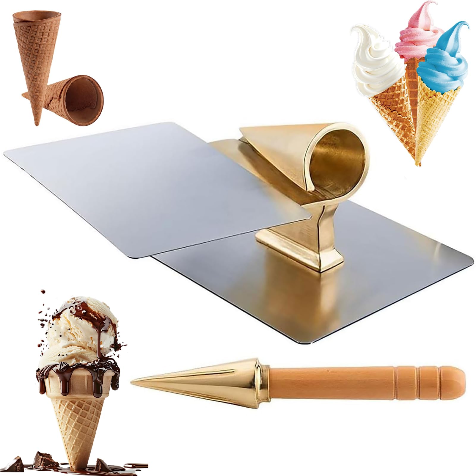 Yxyljoz Cream Waffle Cone Roller Diy Cooking Tool For Ice And Omelet, Commercial Pure Copper Mold For Perfect Cone Shaping