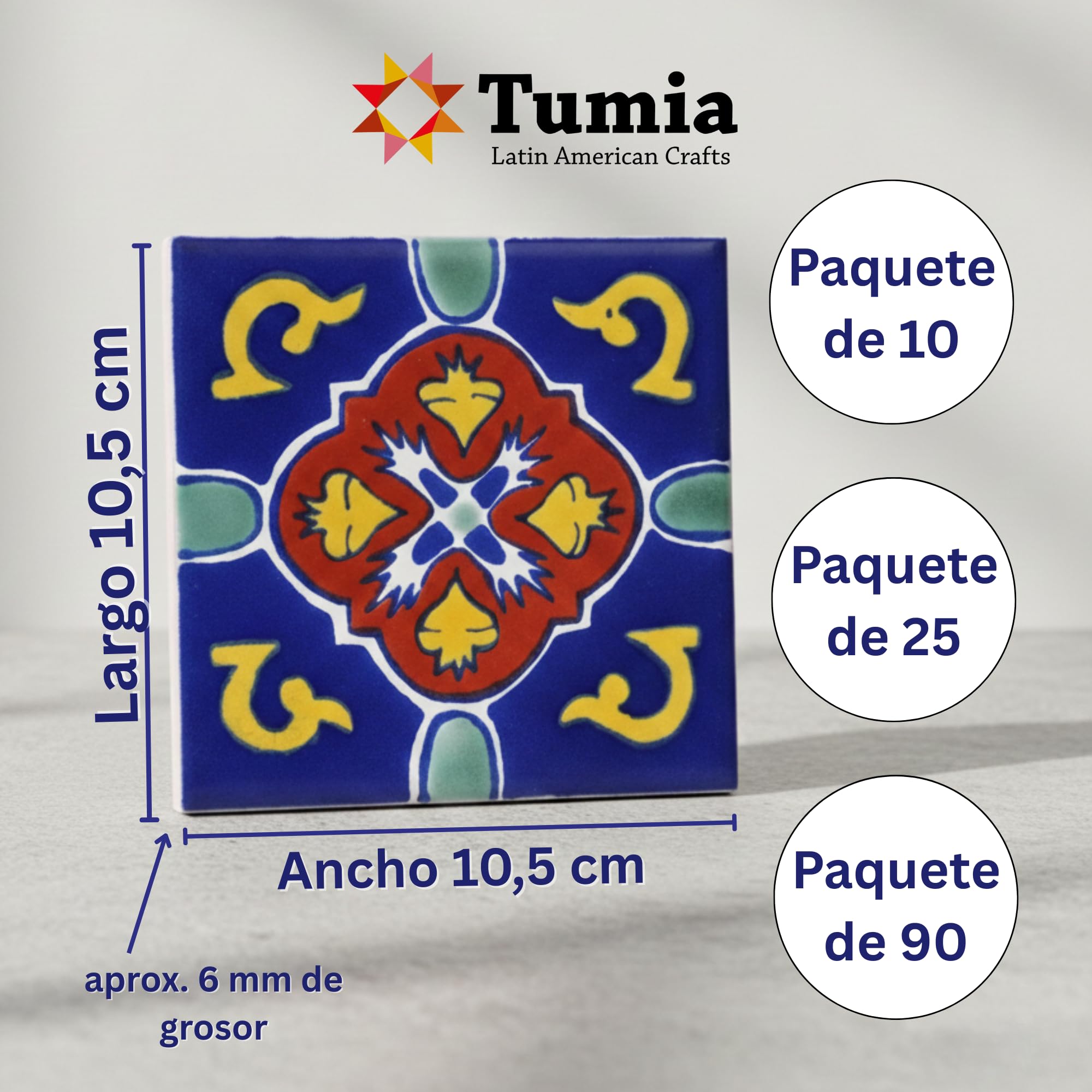 Tumia LAC Azulejos Mexicanos Artesanales de Talavera de 10.5cm